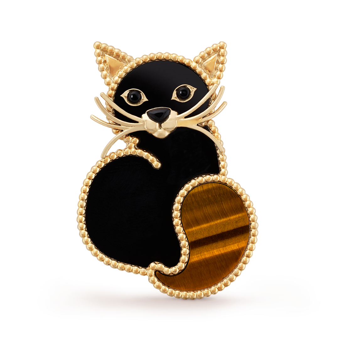 Lucky Animals Cat胸针，黄K金，缟玛瑙，黑曜石。Lucky Animals系列，Van Cleef & Arpels梵克雅宝