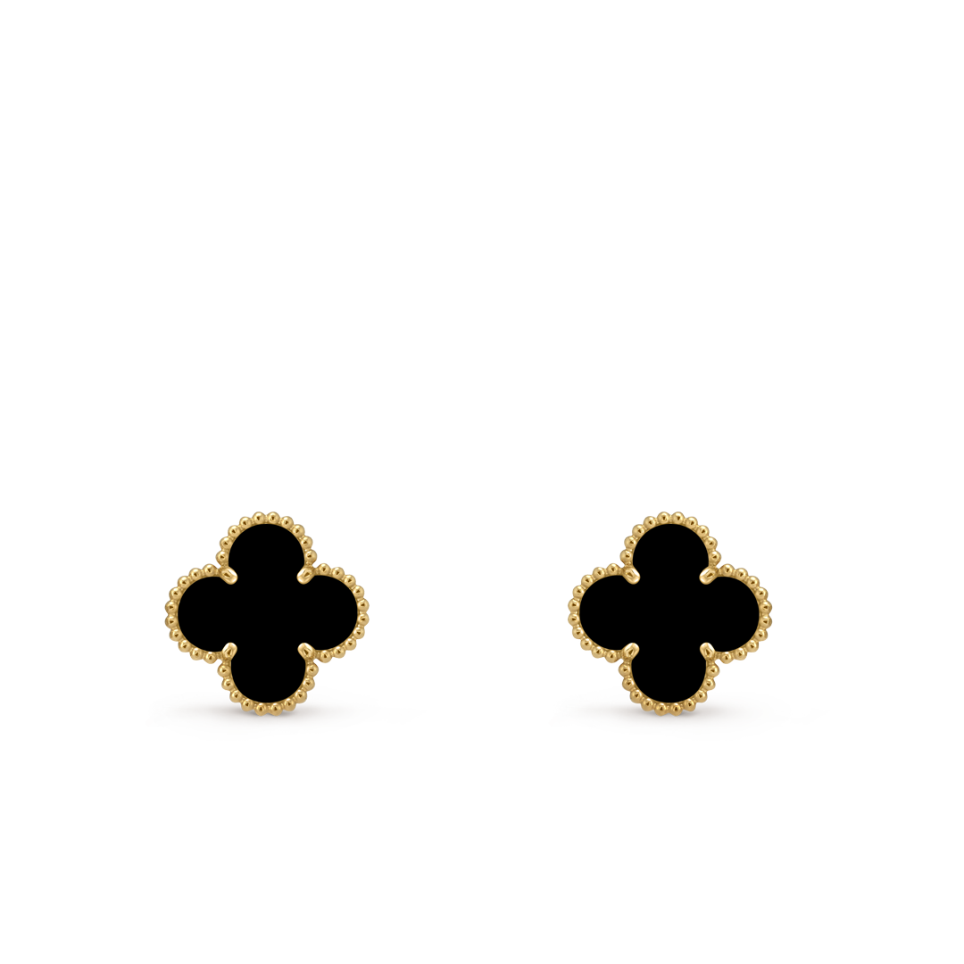 Vintage Alhambra耳环，镀铑白K金，钻石。Alhambra四叶幸运系列，Van Cleef & Arpels梵克雅宝。