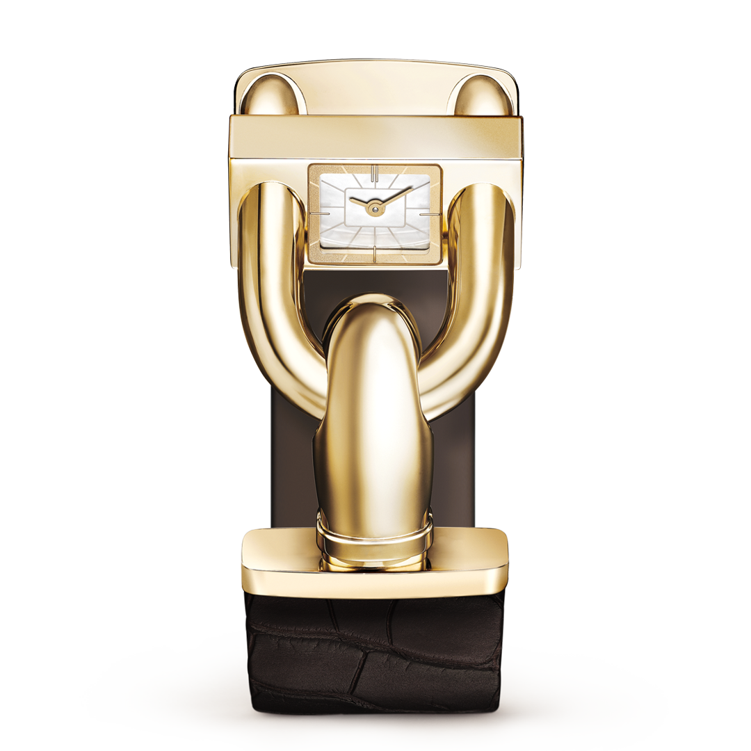 Lady Jour Nuit腕表，镀铑白K金，黄K金，钻石，砂金石玻璃，蓝彩白色珍珠母贝，自动上链机械机芯配备24小时模块。Poetic Complications诗意复杂功能腕表系列，Van Cleef & Arpels梵克雅宝。