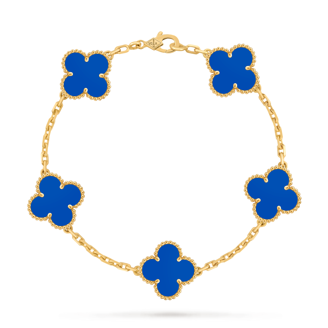 Vintage Alhambra手链，5枚四叶幸运图案，黄K金，玛瑙。Alhambra®系列，Van Cleef & Arpels梵克雅宝。