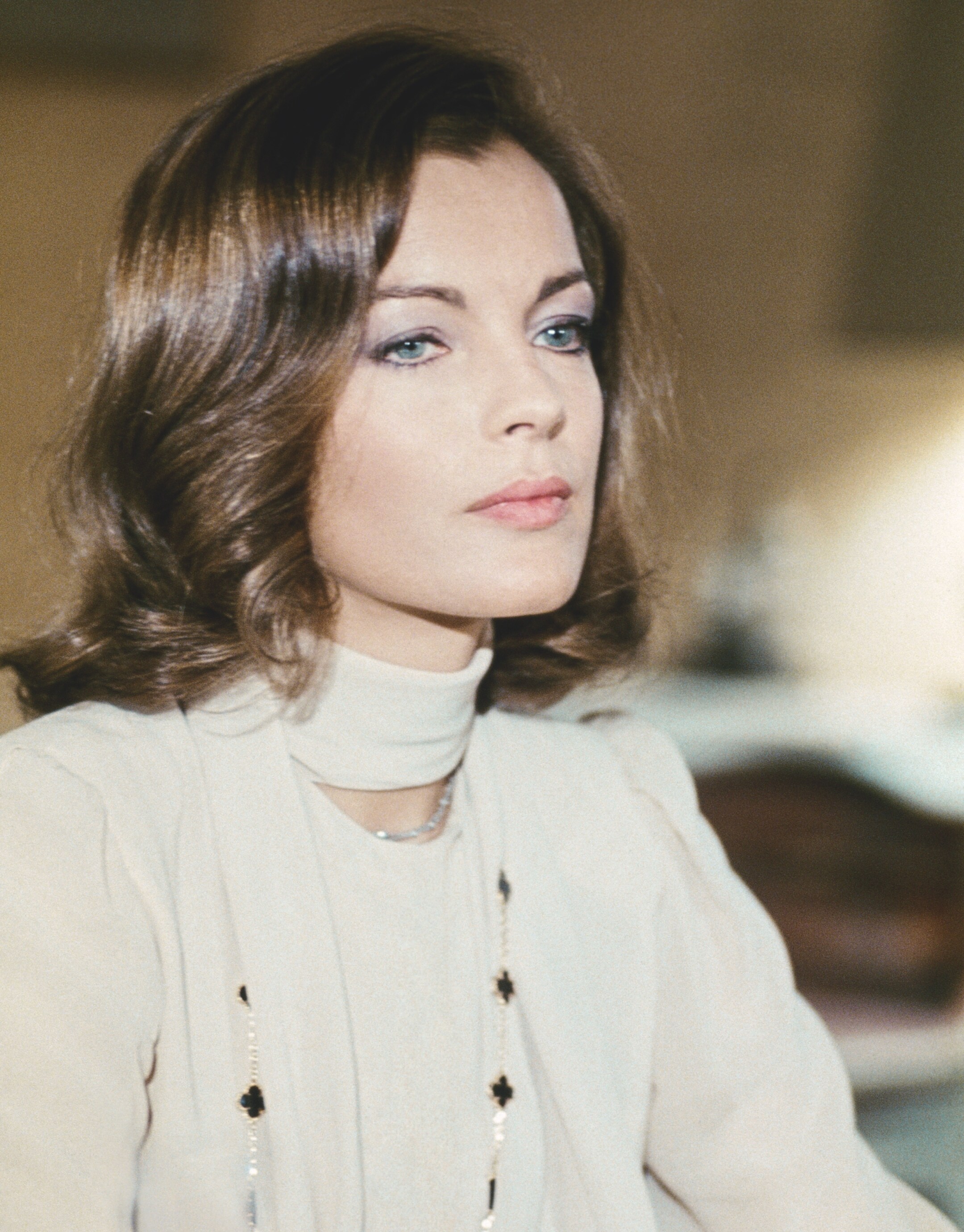 Romy Schneider on Le Mouton Enragé movie shooting, 1973, wearing one Alhambra® long necklace, Van Cleef & Arpels