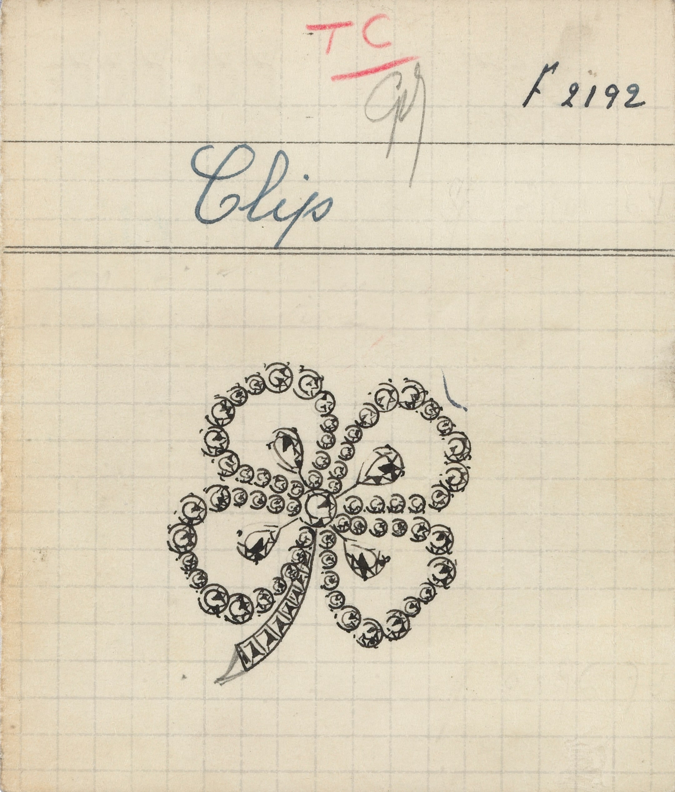 Product card of a Clover pendant, 1948, Van Cleef & Arpels Archives