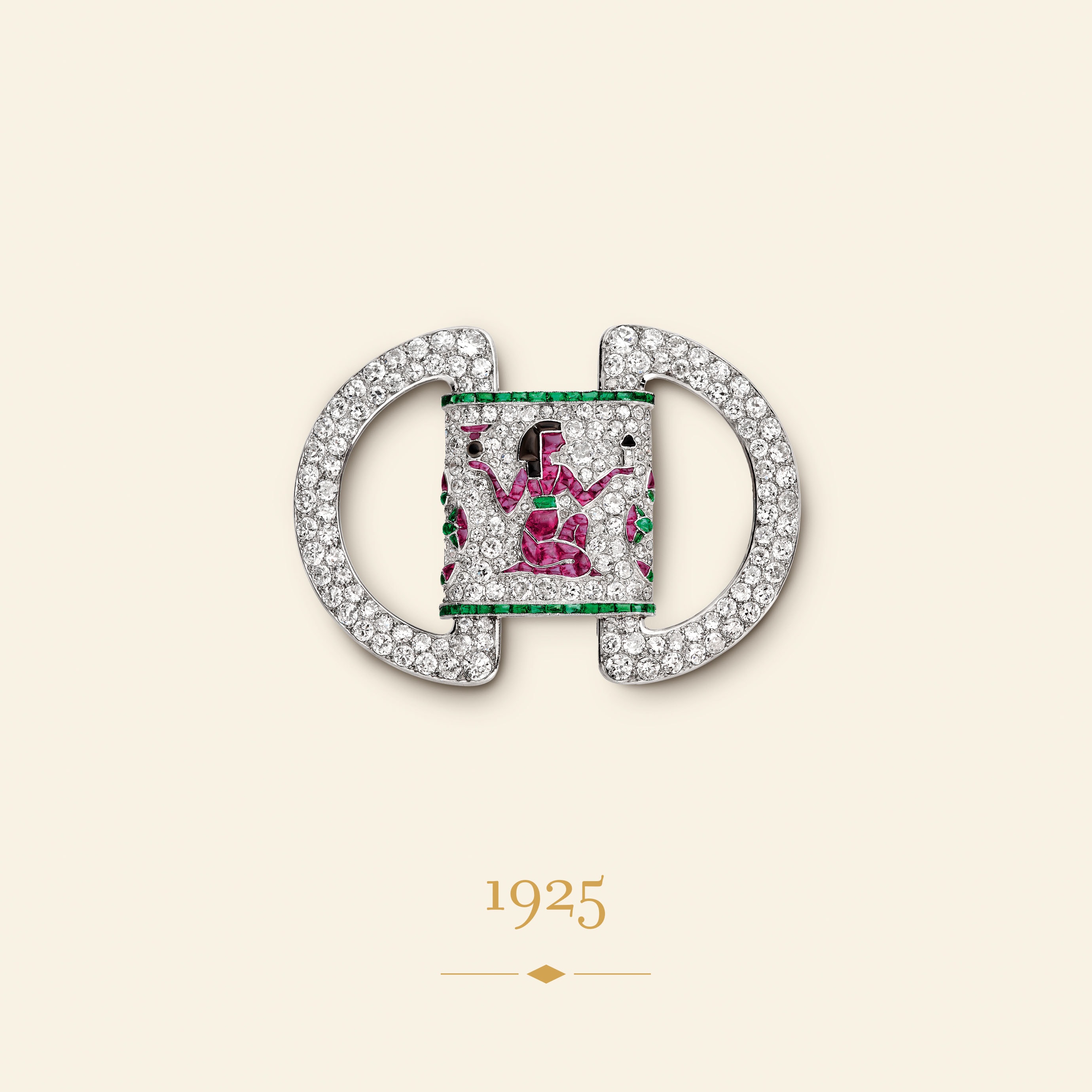 Egyptian Pattern brooch, 1925. Platinum, emeralds, rubies, onyx, diamonds. Van Cleef & Arpels Collection.