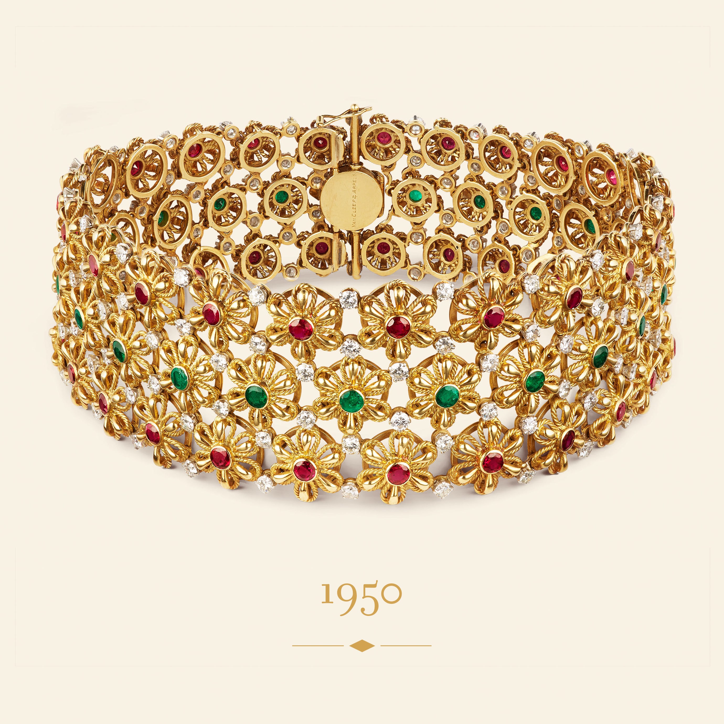 Indian Embroidery necklace, 1950​. Yellow gold, platinum, emeralds, rubies, diamonds​. Van Cleef & Arpels Collection.
