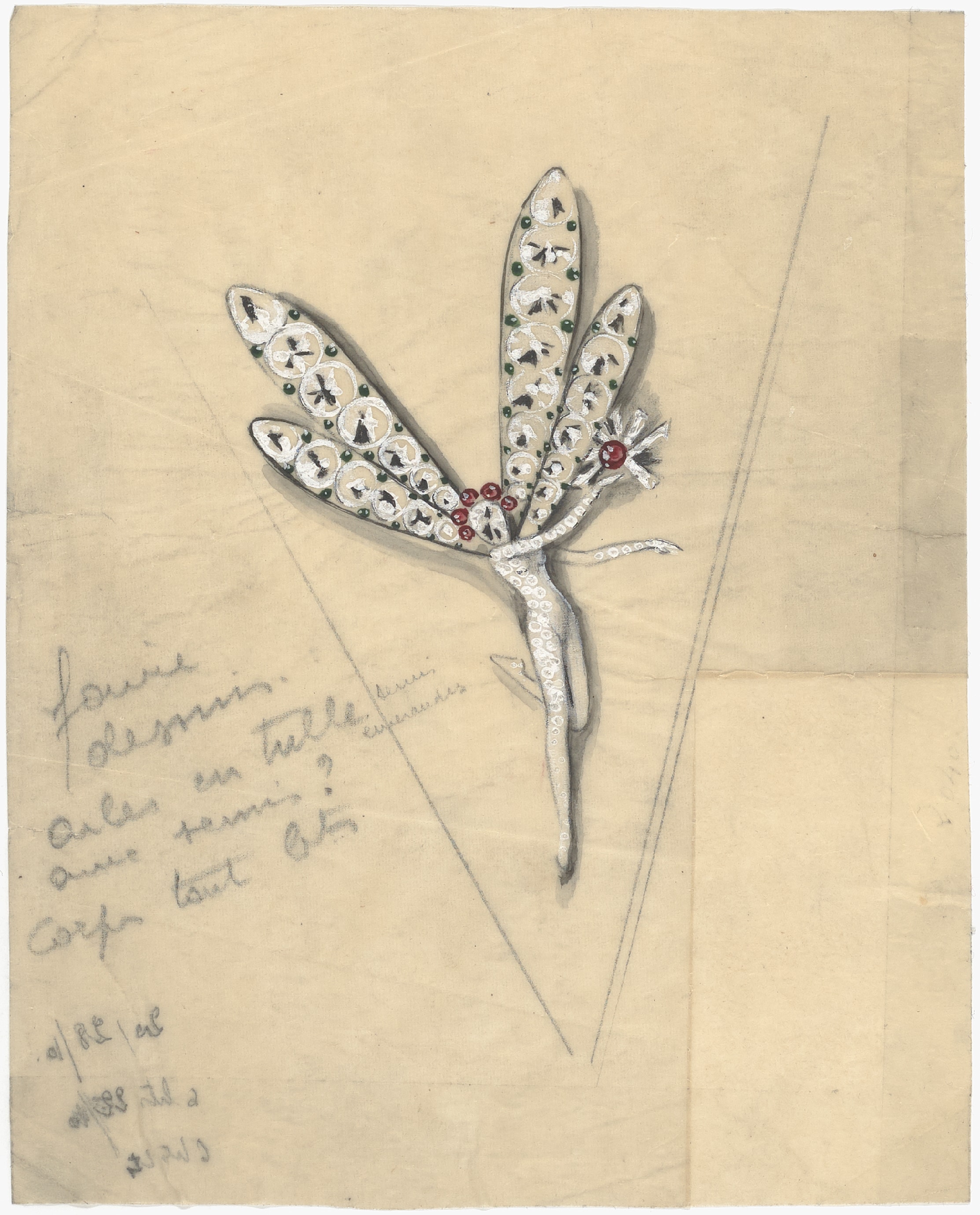 "Drawing featuring a Small winged fairy clip, 1941 Van Cleef & Arpels Archives "
