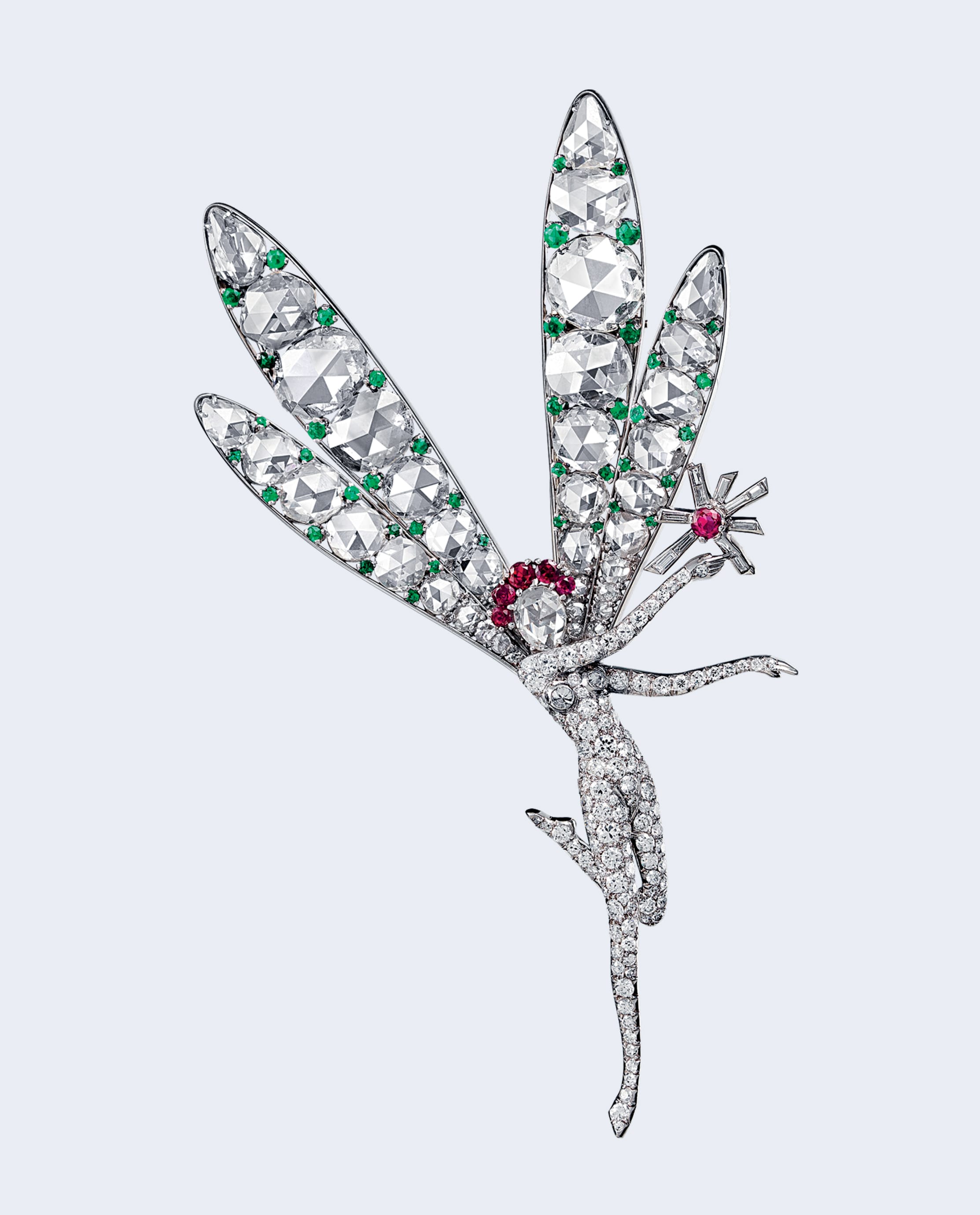 Small winged fairy clip, 1941, Platinum, rubies, emeralds, diamonds, Van Cleef & Arpels Collection