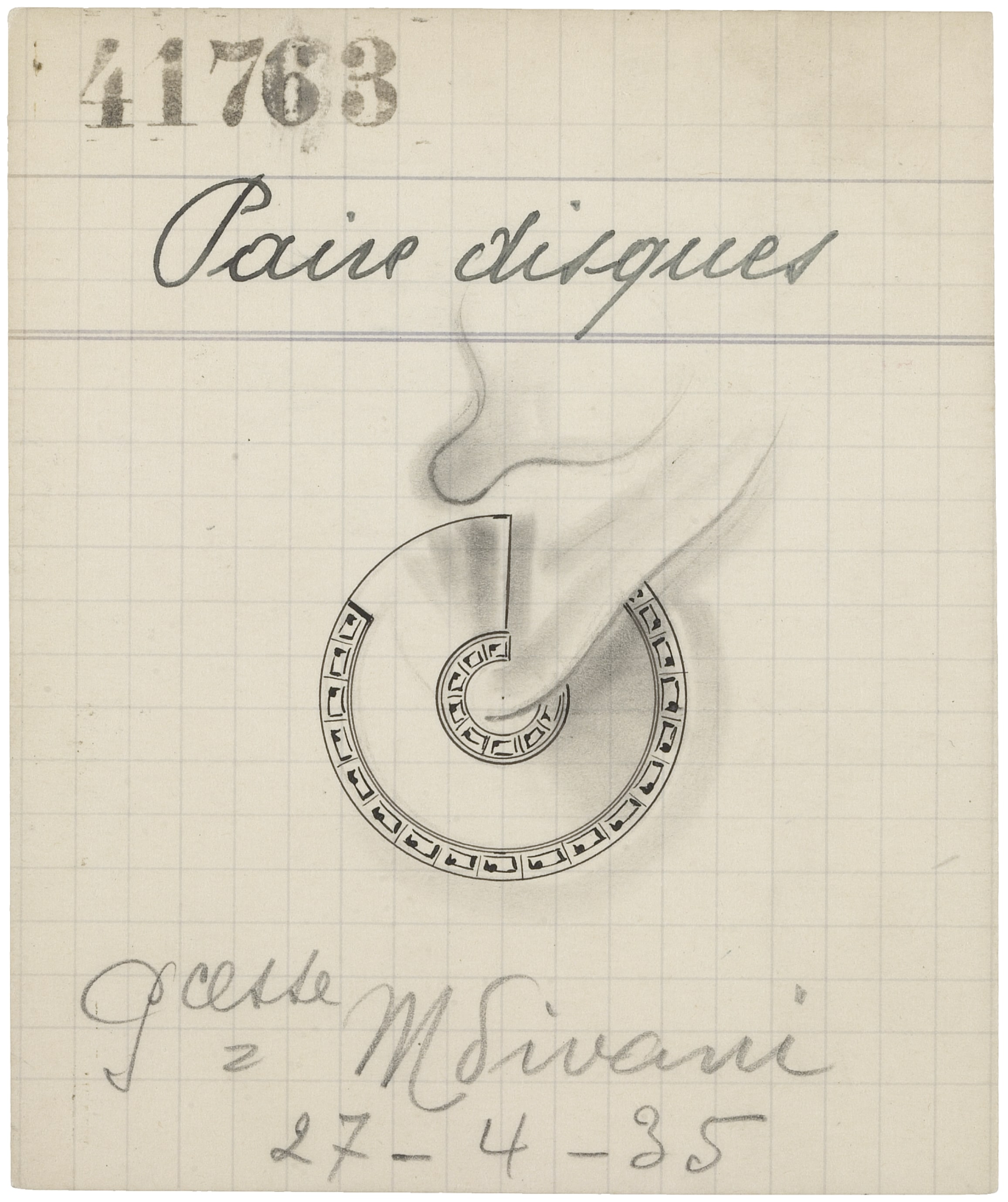 Product card of Disc earrings, 1934, Van Cleef & Arpels Archives