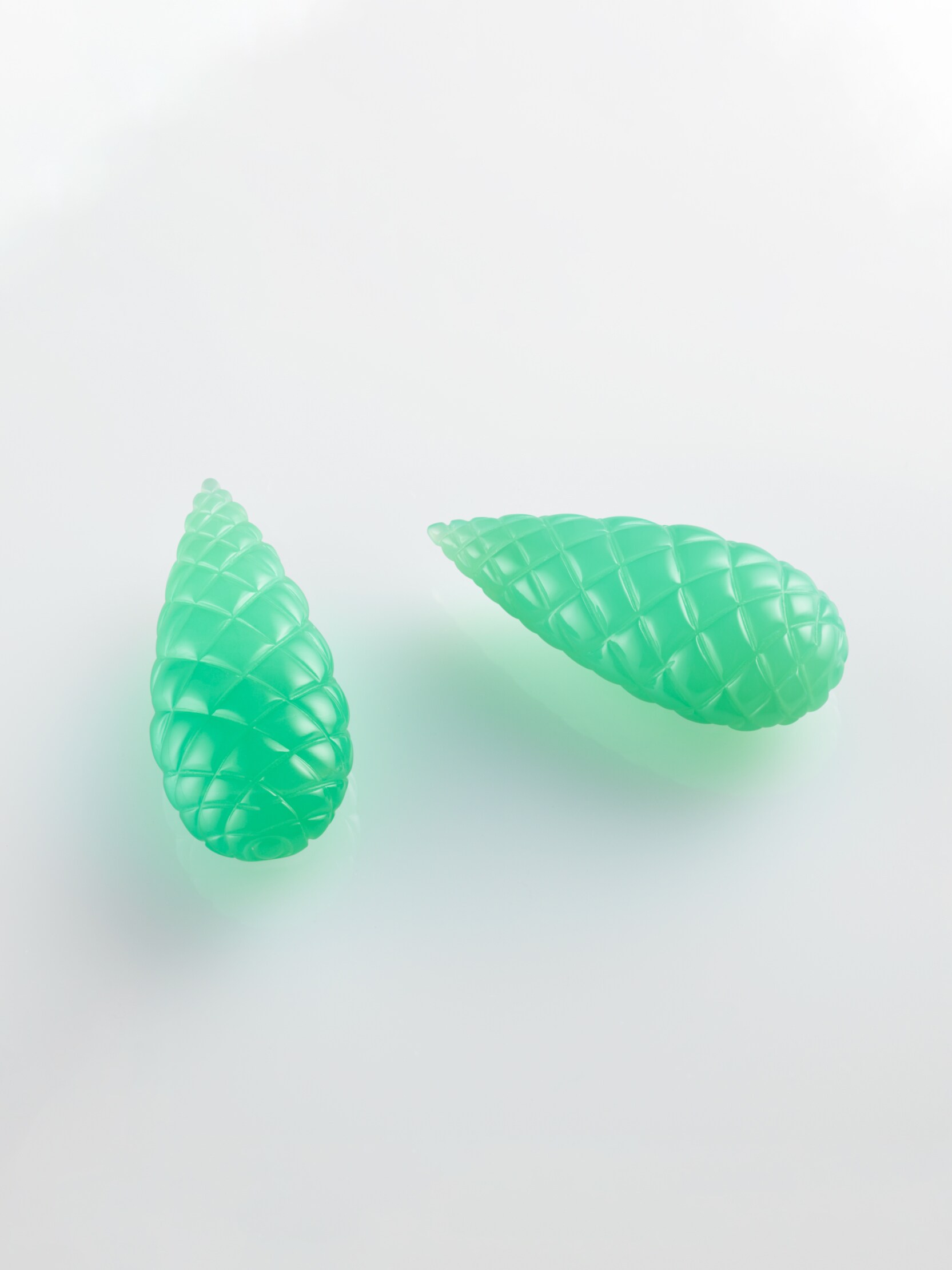 Carved chrysoprase drops, Fleur de pinède earrings, Van Cleef & Arpels