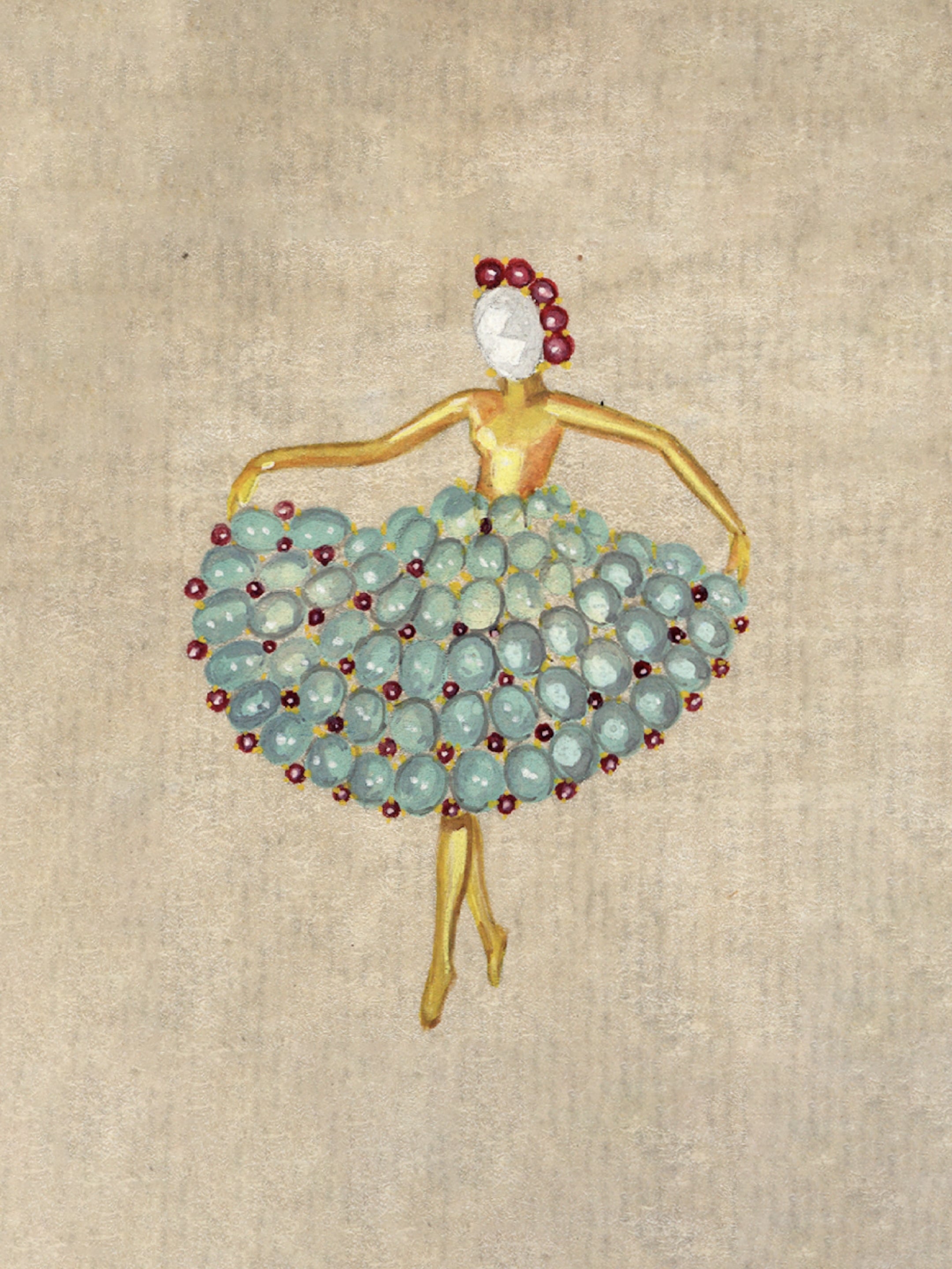 Drawing featuring a Dancer clip, circa 1945, Van Cleef & Arpels Archives