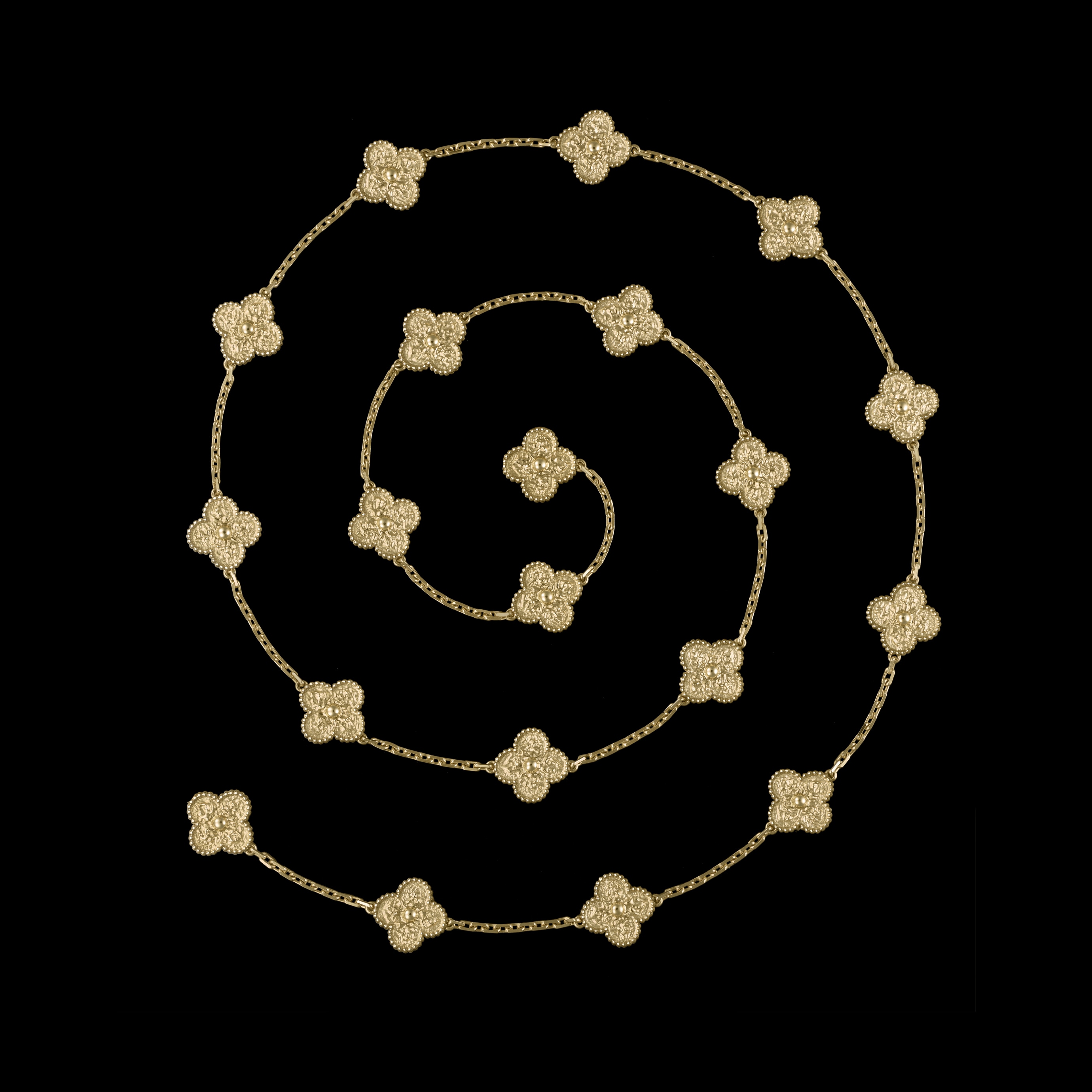 Vintage Alhambra长项链，20枚四叶幸运图案，黄K金