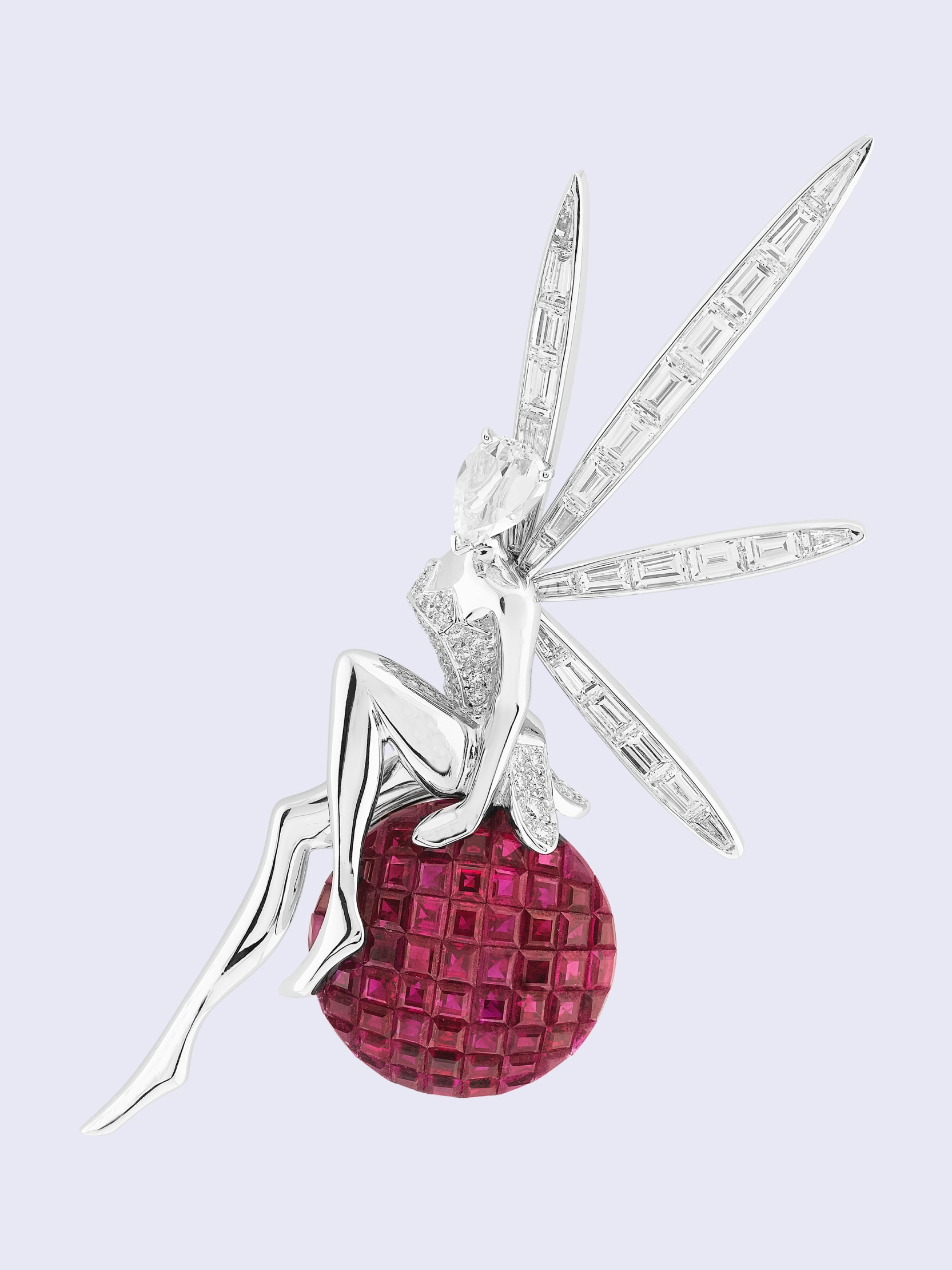 Caresse d'Éole fairy clip, White gold, rose gold, Traditional Mystery Set rubies, diamonds, Feminine Figures collection, Van Cleef & Arpels