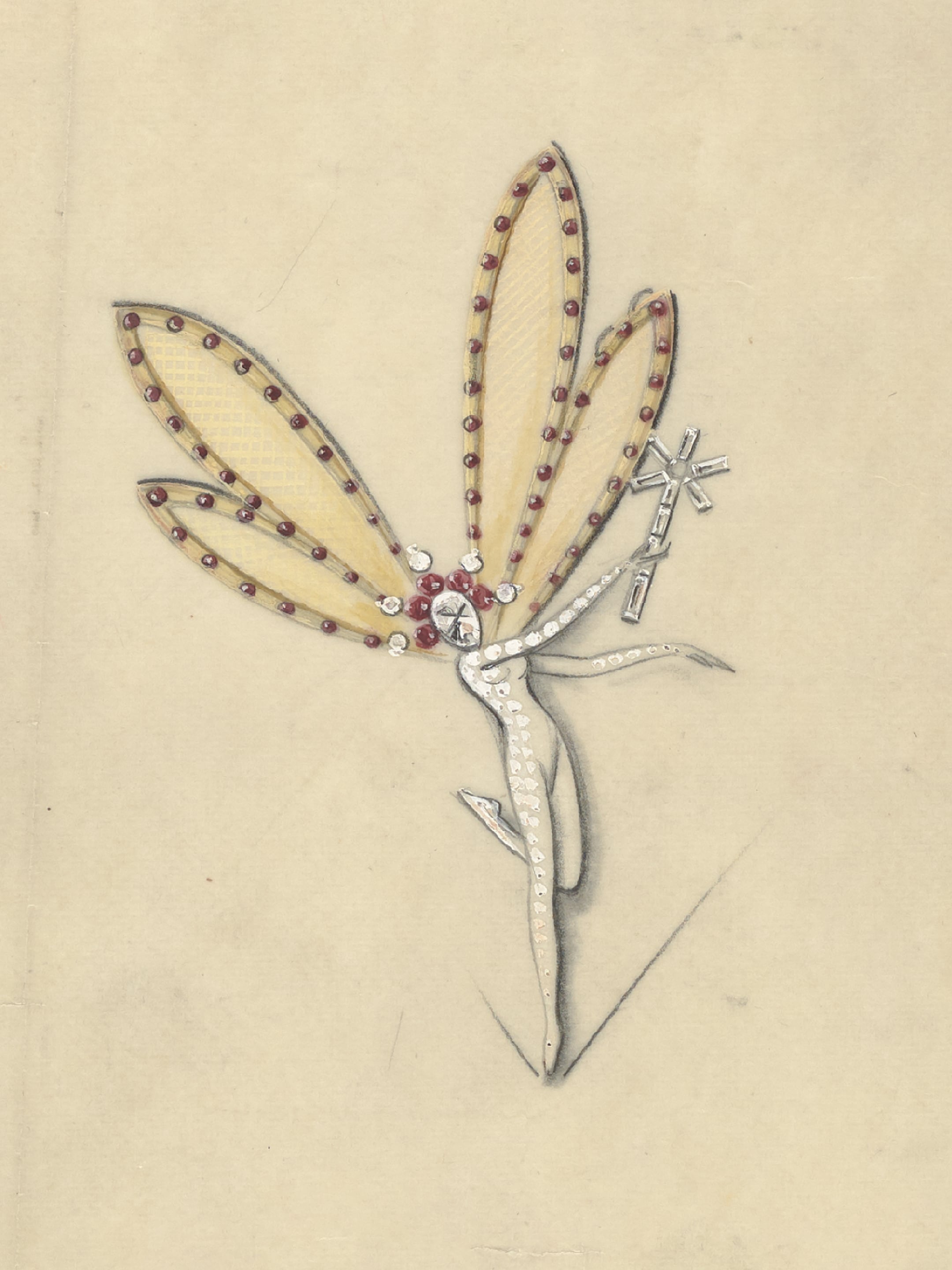 Design of a Fairy clip, circa 1945, Van Cleef & Arpels Archives.