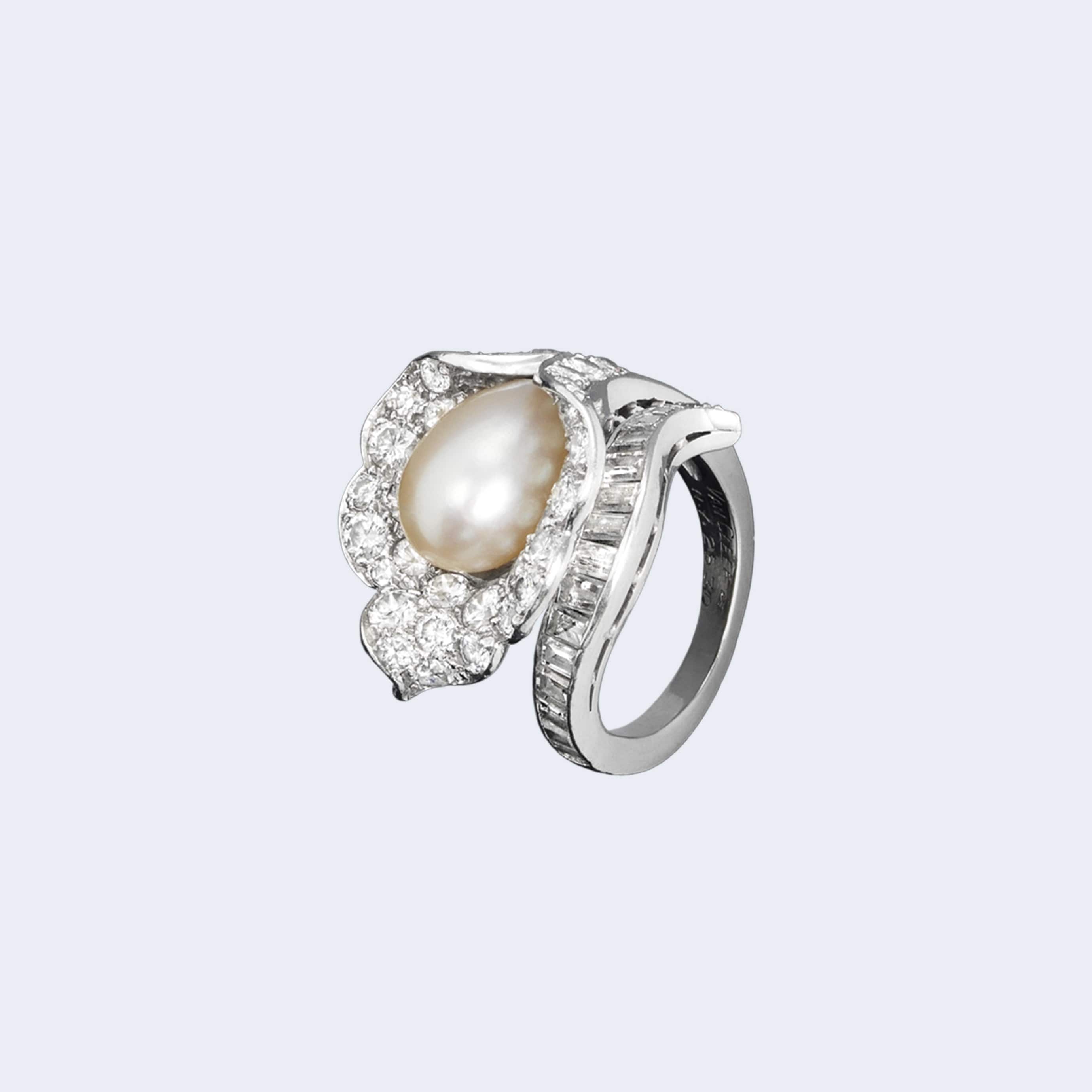 戒指，1955年，铂金，珍珠，钻石，Princess Grace of Monaco系列，摩纳哥亲王宫 Van Cleef & Arpels梵克雅宝