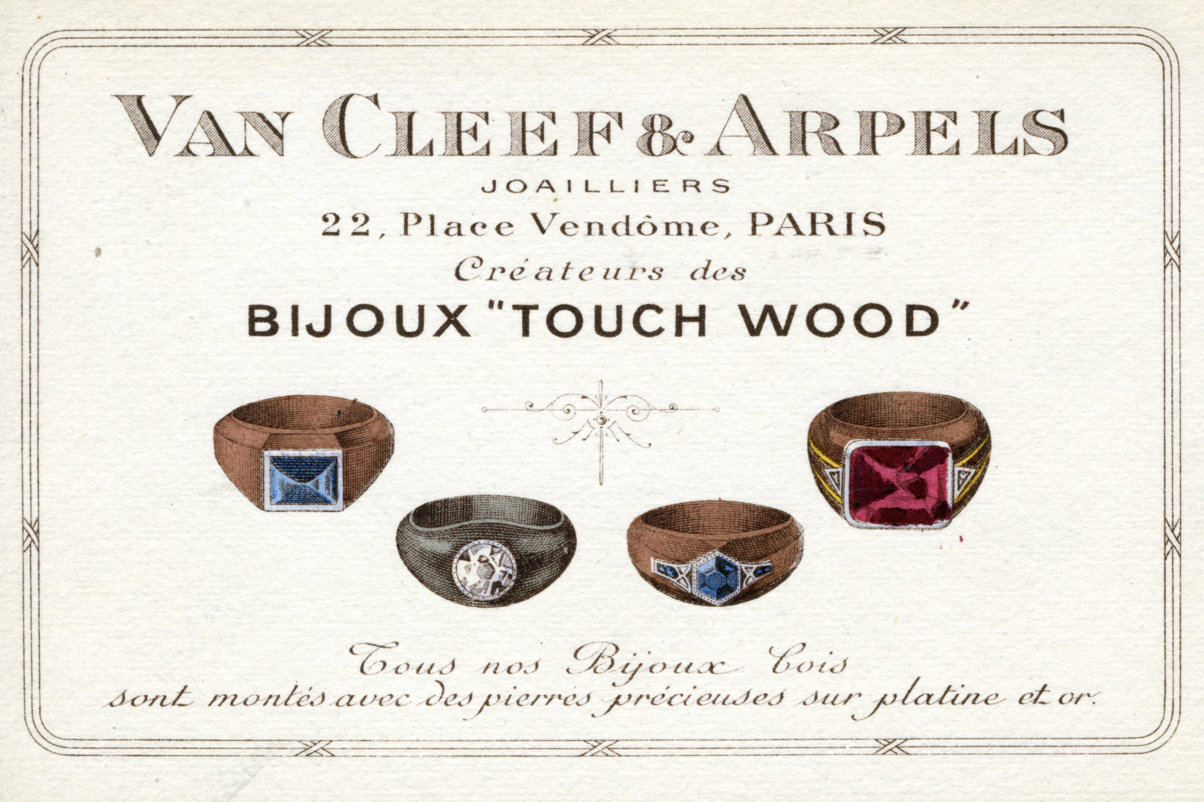 Touch Wood木制珠宝系列广告，约1916年，Van Cleef & Arpels梵克雅宝档案