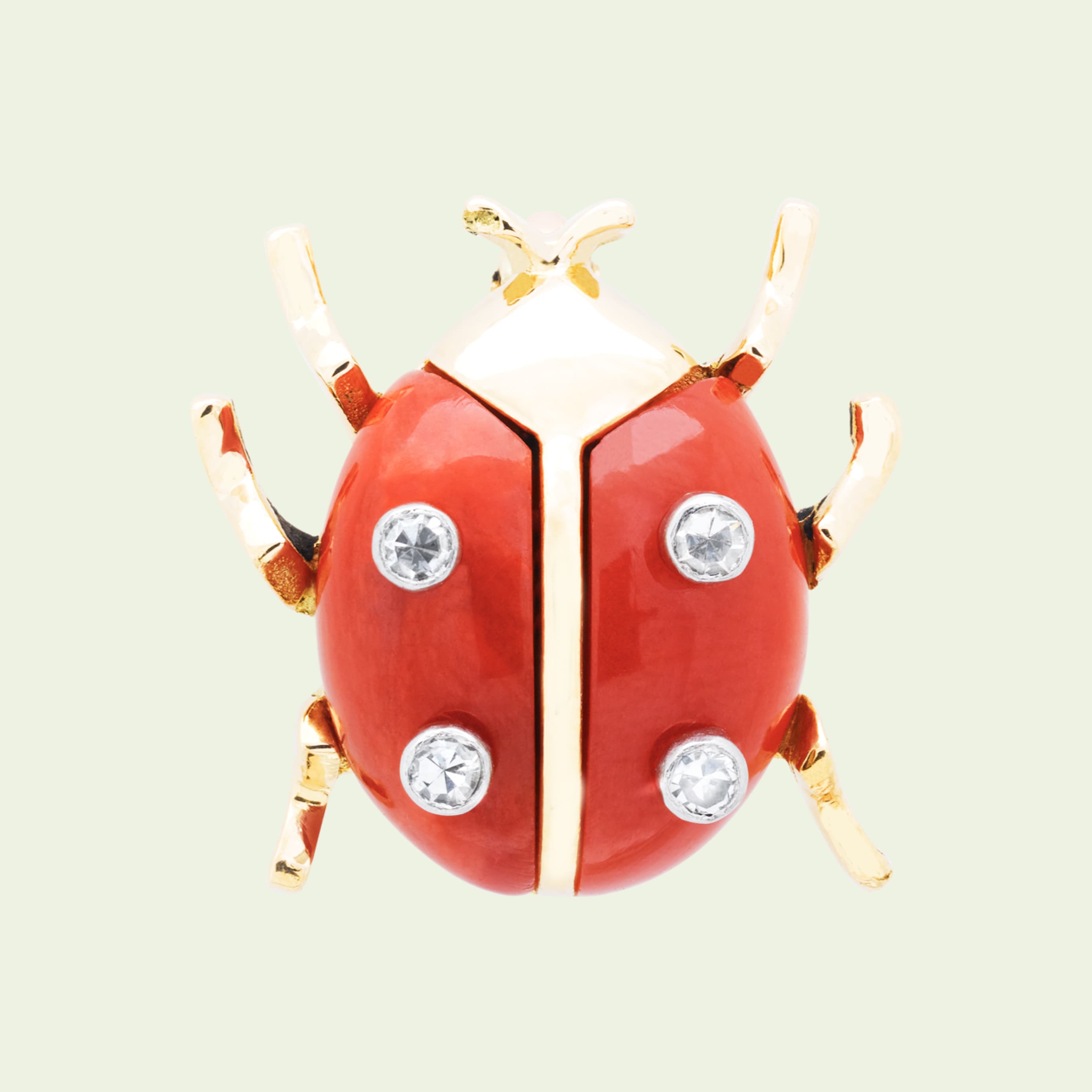 瓢虫胸针，1957年，铂金，黄K金，珊瑚，钻石，Van Cleef & Arpels梵克雅宝典藏
