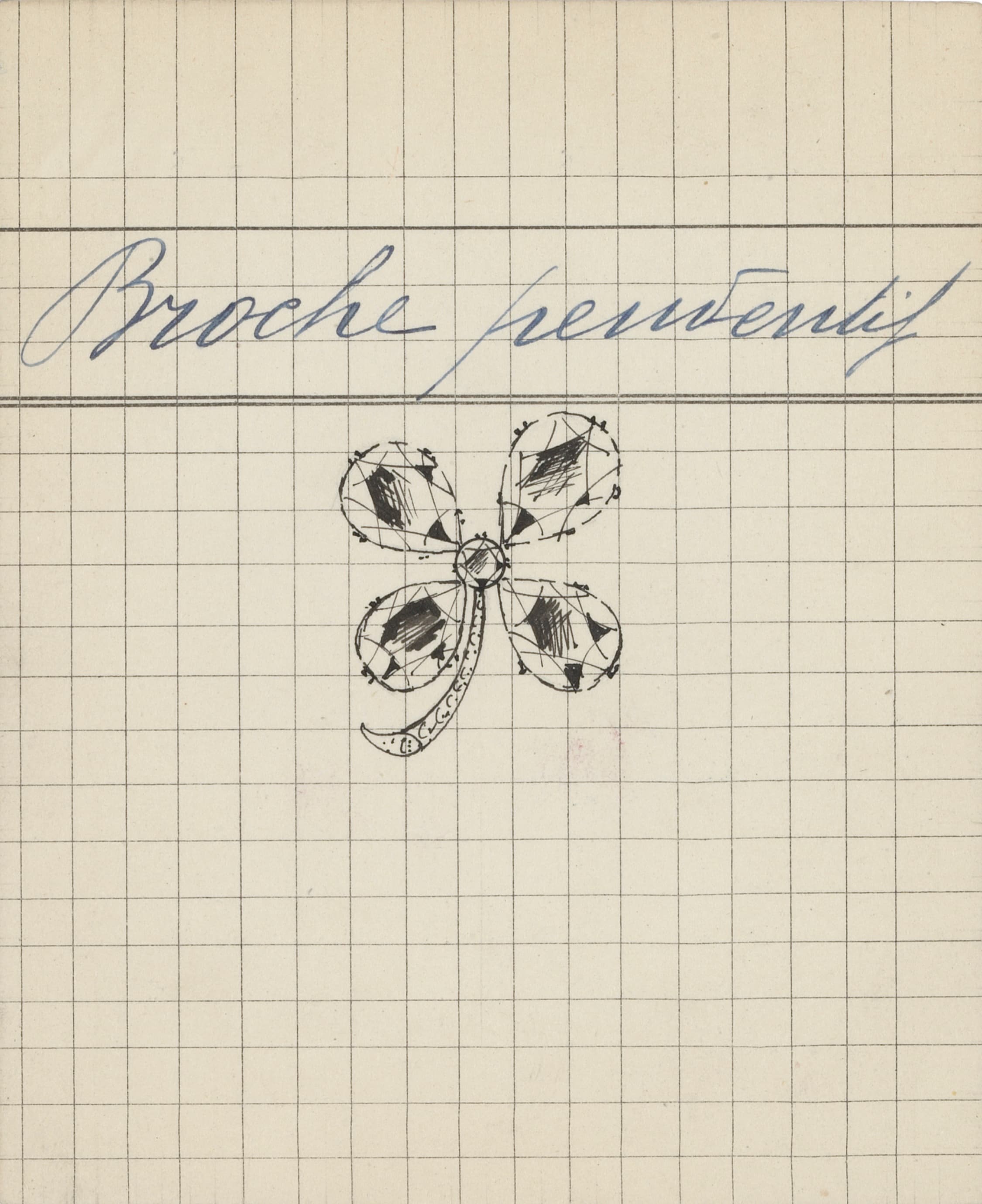 Clover吊坠胸针作品卡，1919年，Van Cleef & Arpels梵克雅宝档案