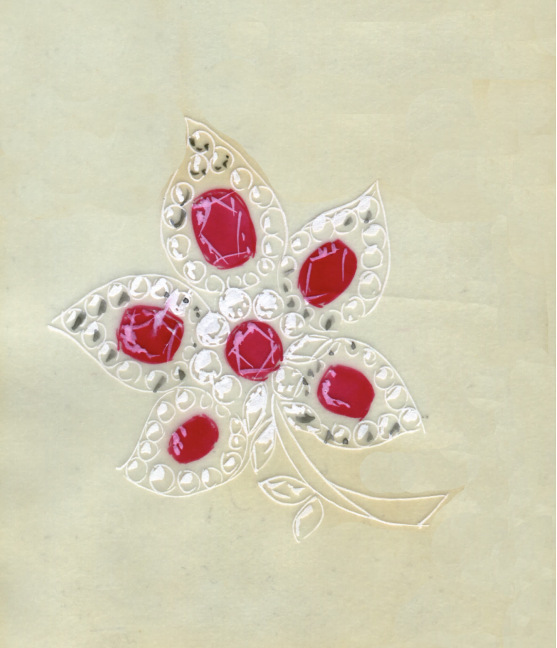 Five leaves胸针设计图,1967年,Van Cleef & Arpels梵克雅宝档案