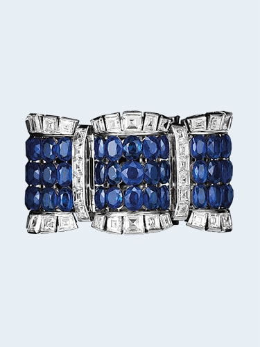 手镯,铂金,白K金,蓝宝石,钻石。Van Cleef & Arpels梵克雅宝典藏系列