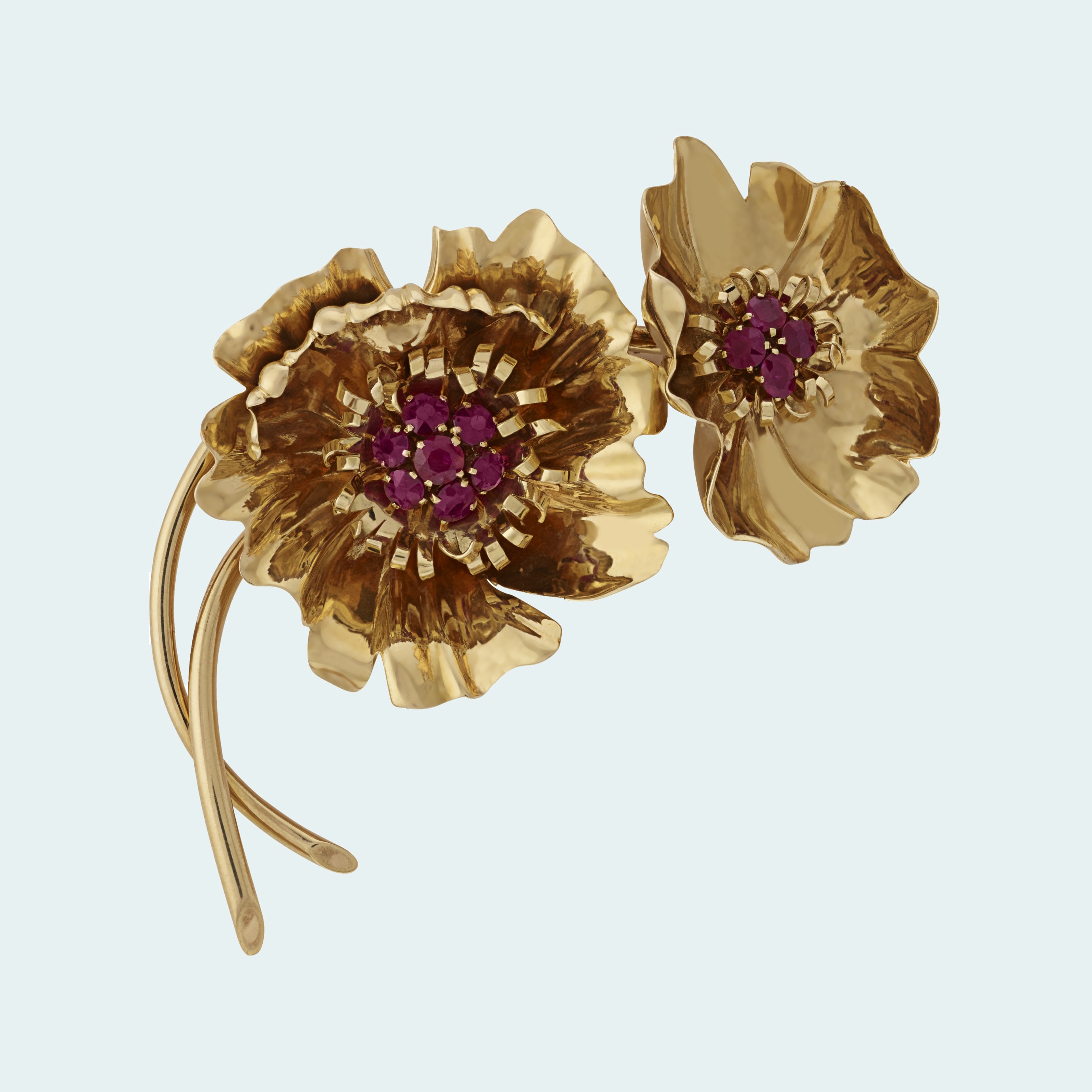 Anemone胸针,1938年。黄K金,红宝石。Van Cleef & Arpels梵克雅宝典藏。