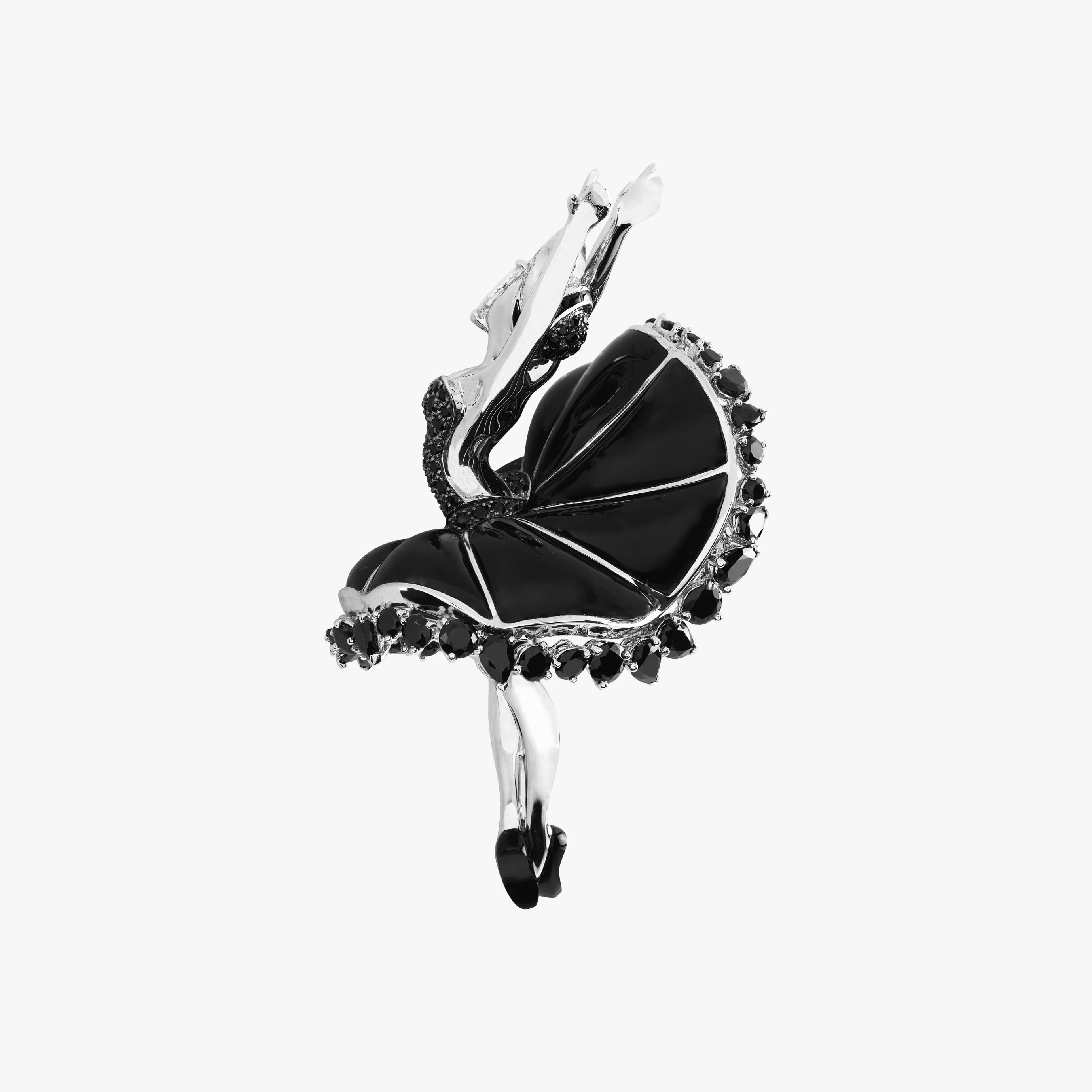Odile ballerina clip, White gold, black spinels, onyx, black lacquer, diamonds, Feminine figures collection, Van Cleef & Arpels