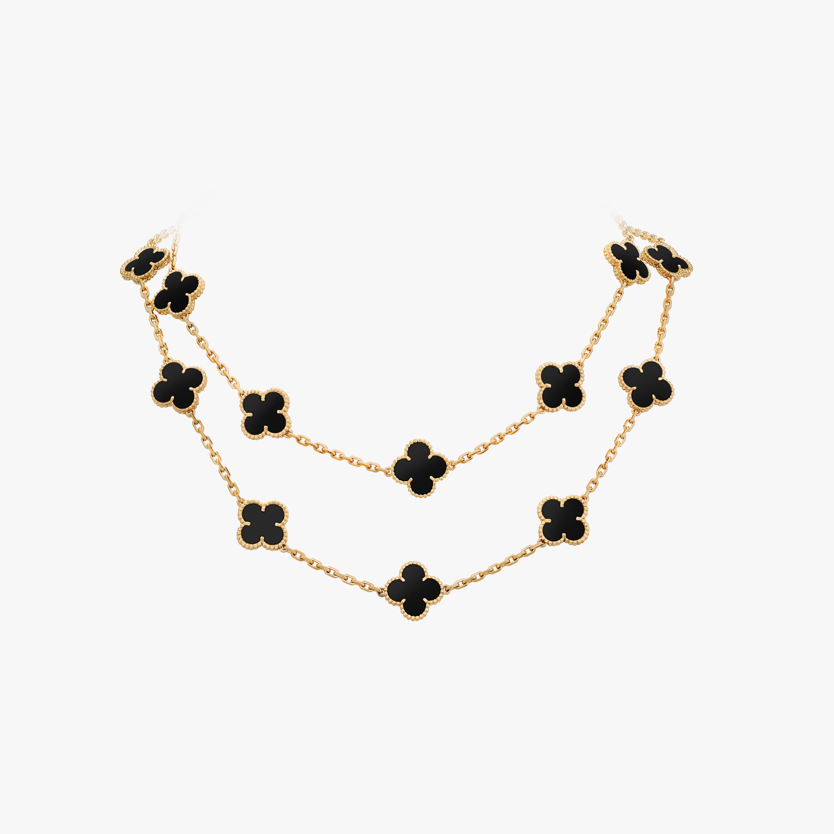 Vintage Alhambra® long necklace, 20 motifs, yellow gold, onyx, Van Cleef & Arpels