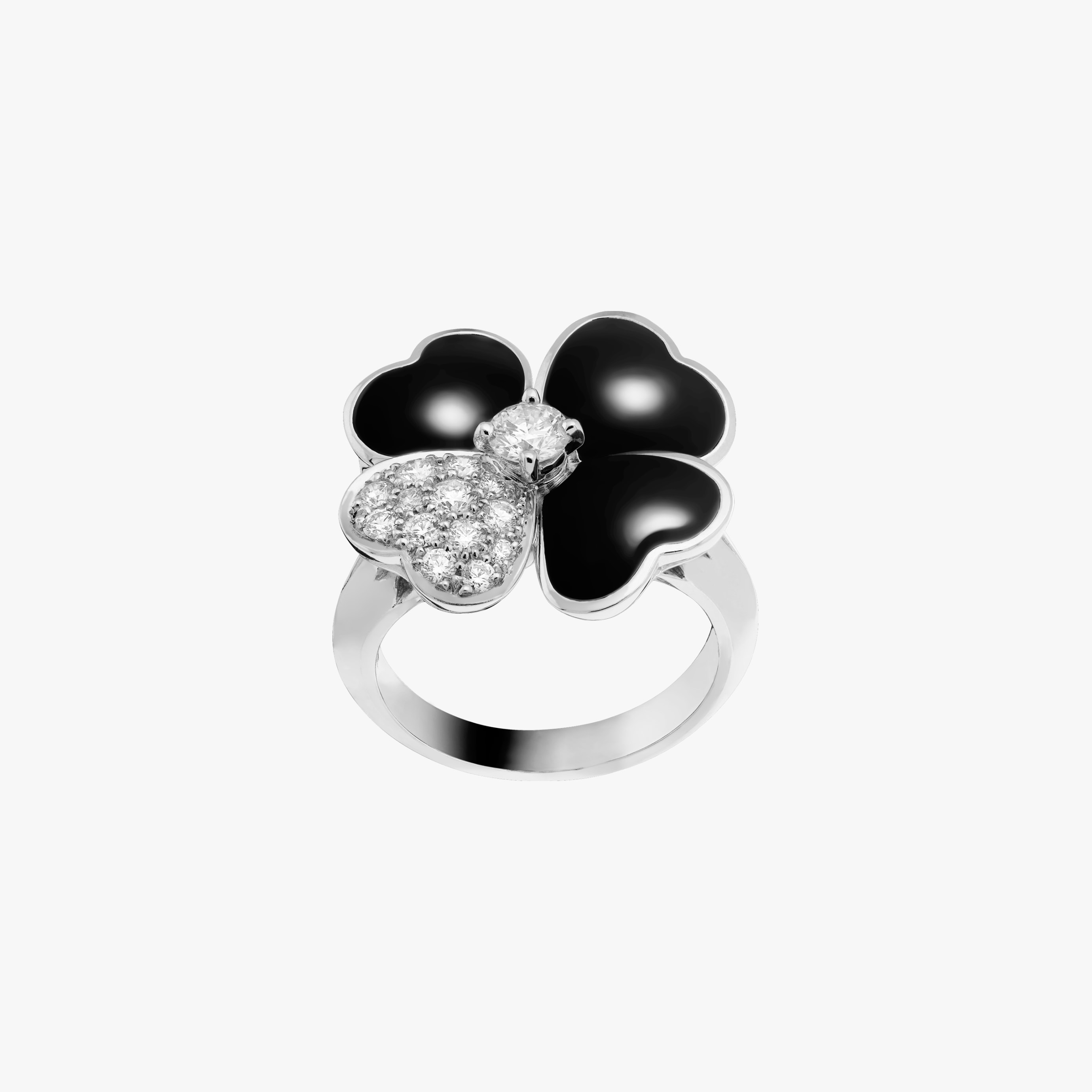 Cosmos ring, white gold, onyx, diamonds, Van Cleef & Arpels