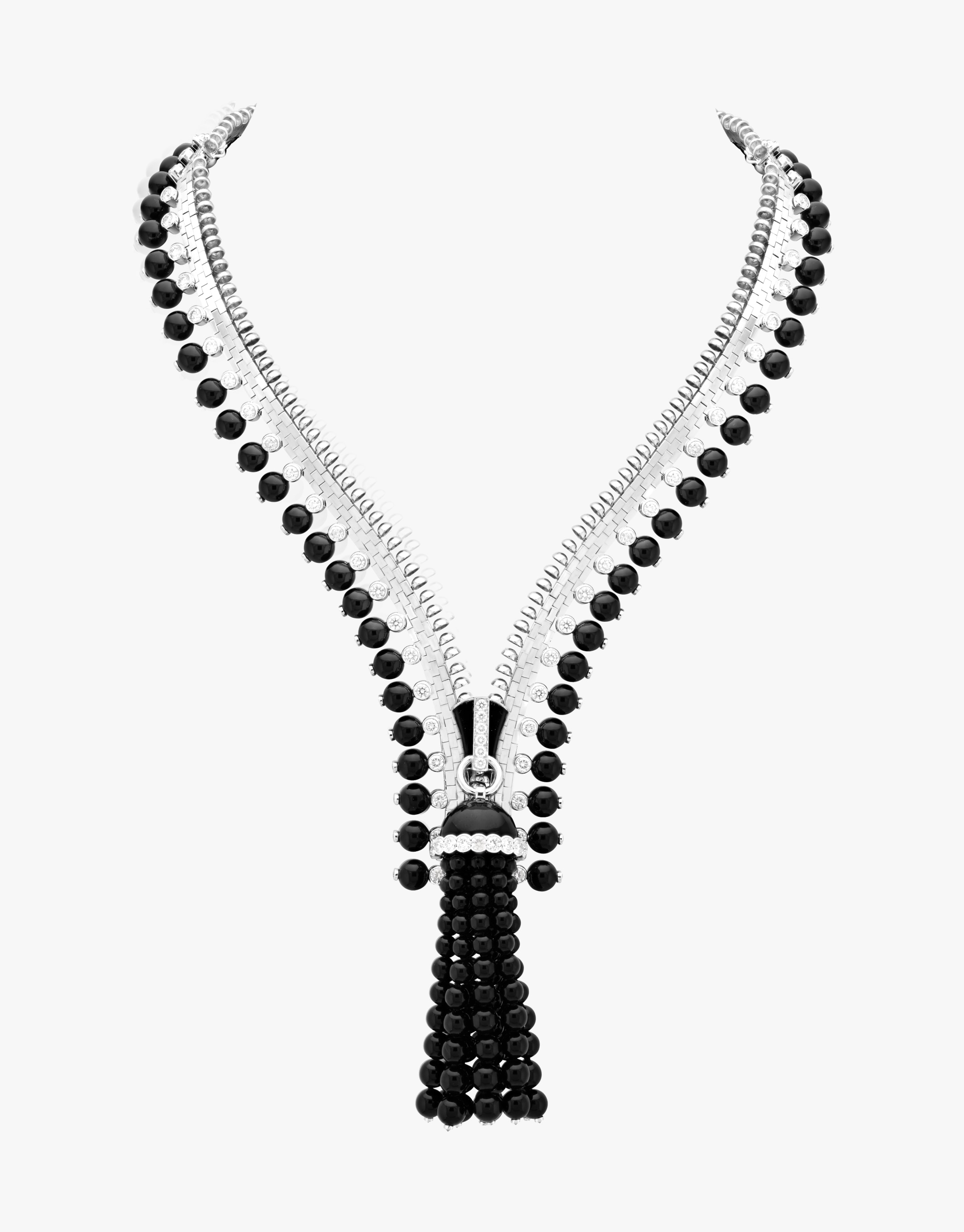 Zip Antique Couleur necklace transformable into a bracelet, White gold, onyx, diamonds, Zip collection, Van Cleef & Arpels