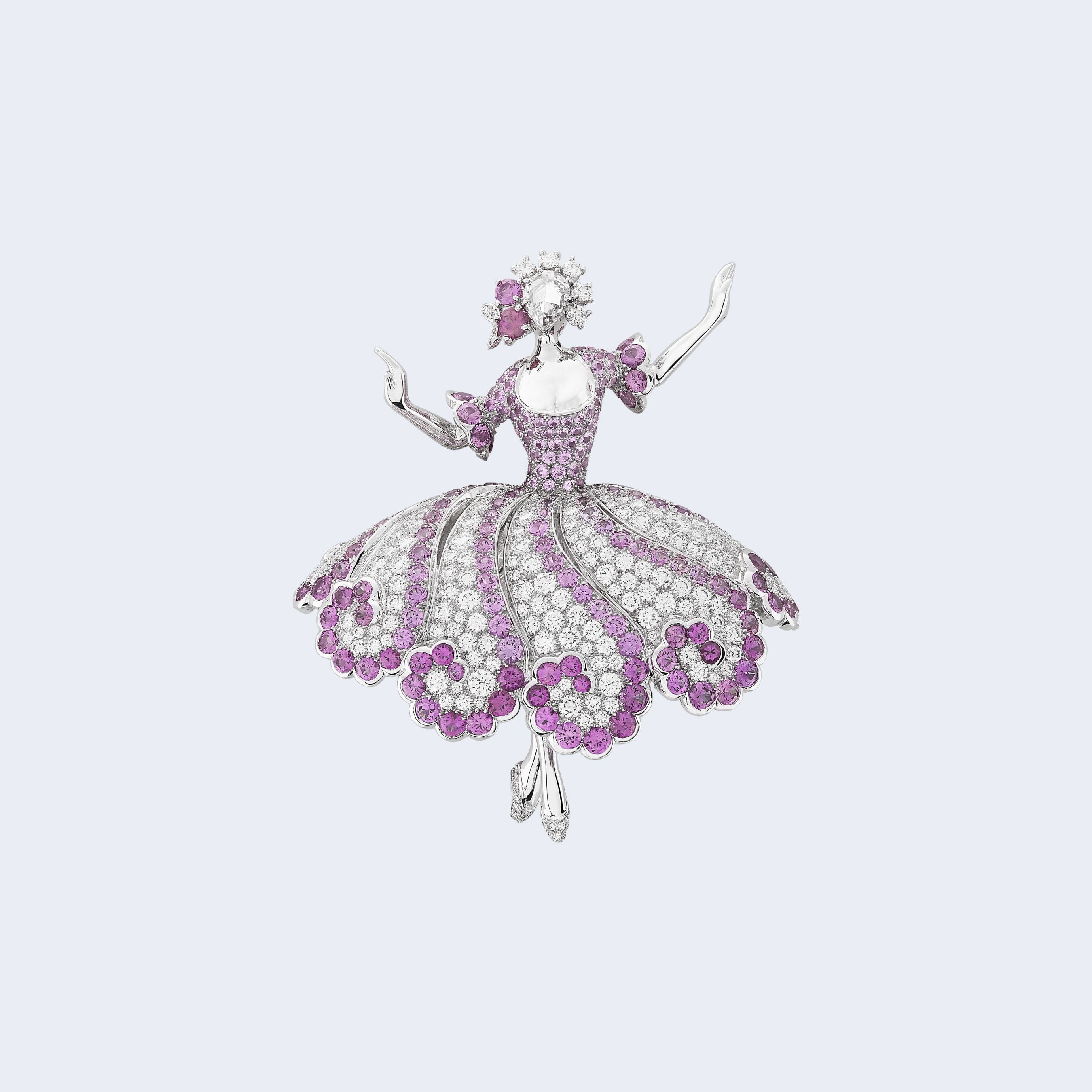 Volutes ballerina胸针,白K金,粉红色蓝宝石,钻石,Ballet Précieux™系列,Van Cleef & Arpels梵克雅宝