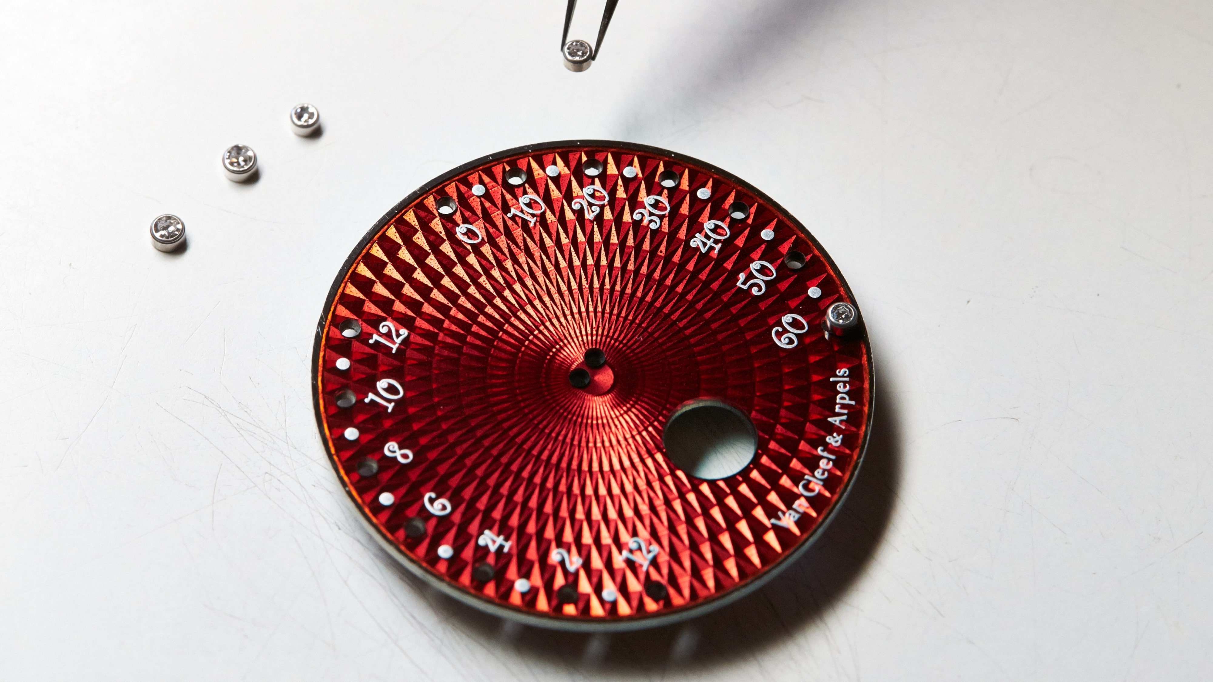 Lady Arpels Féérie Rouge, translucent enamel on gold guilloché, Van Cleef & Arpels.