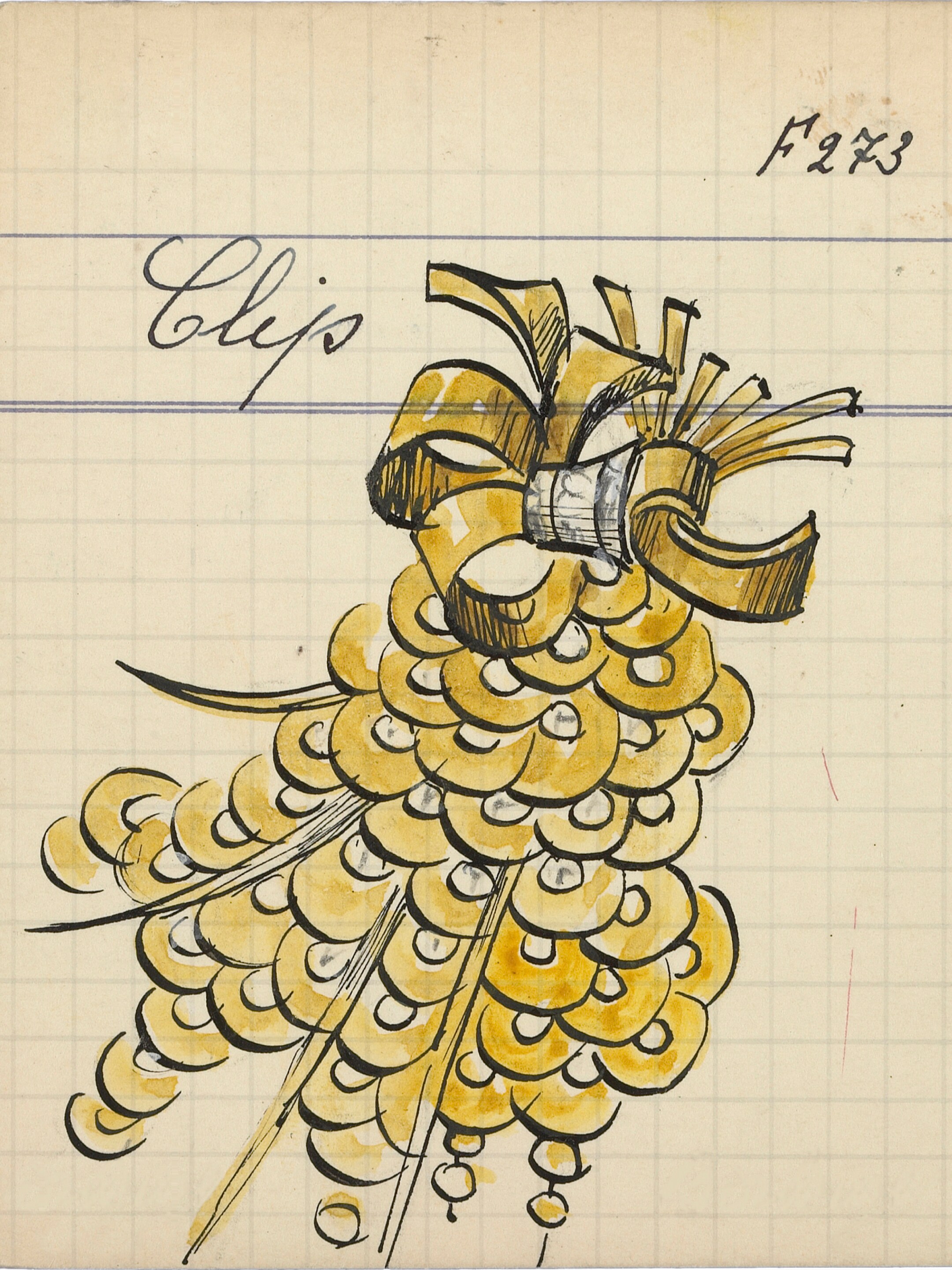 Sequins胸针作品卡片，1948年。Van Cleef & Arpels梵克雅宝档案。