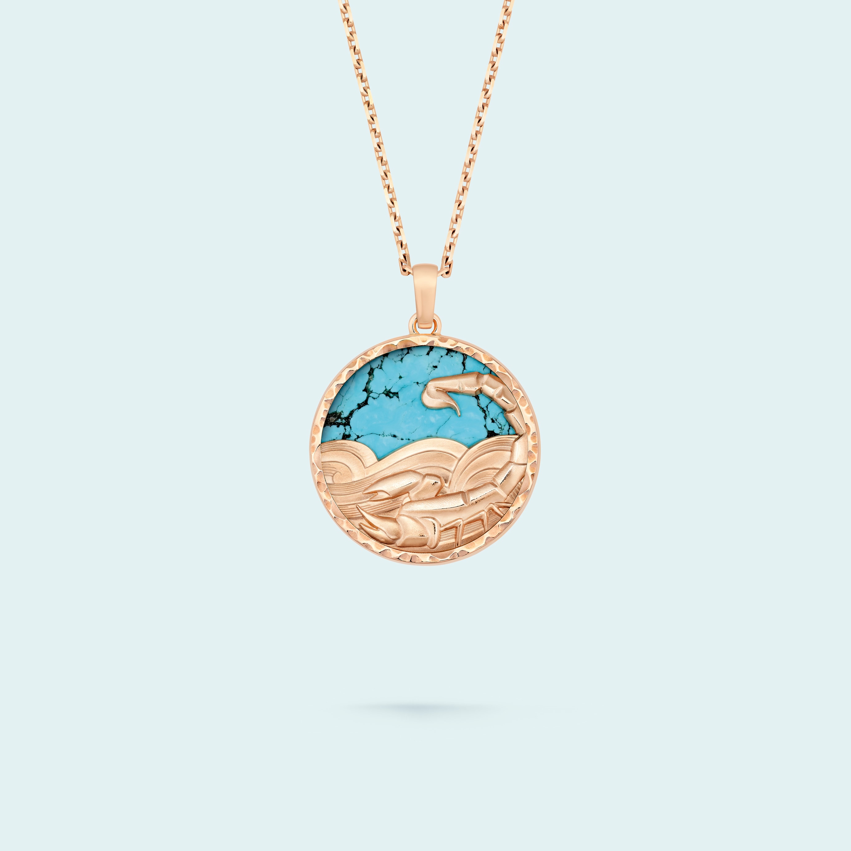 Zodiaque long necklace Scorpii (Scorpio), 18K rose gold, turquoise. Zodiaque collection, Van Cleef & Arpels.