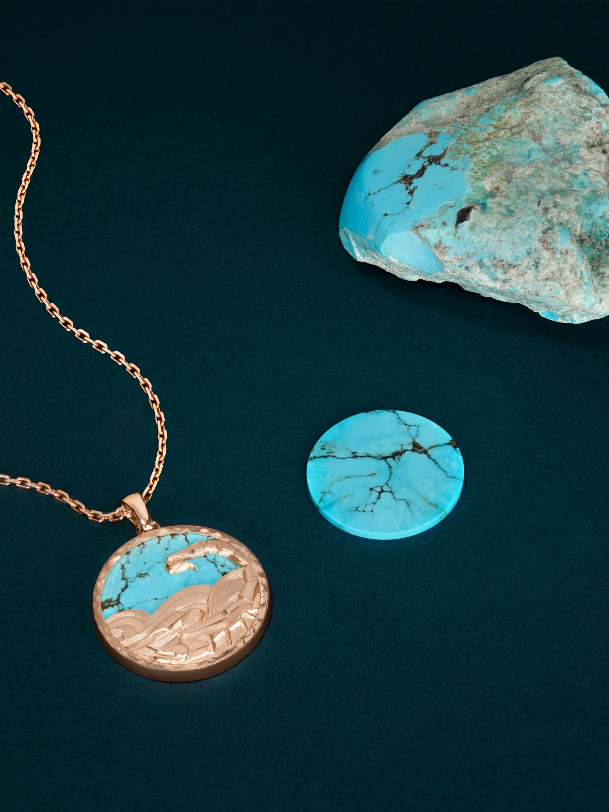 Zodiaque long necklace Scorpii (Scorpio),  18K rose gold, turquoise. Zodiaque collection, Van Cleef & Arpels.