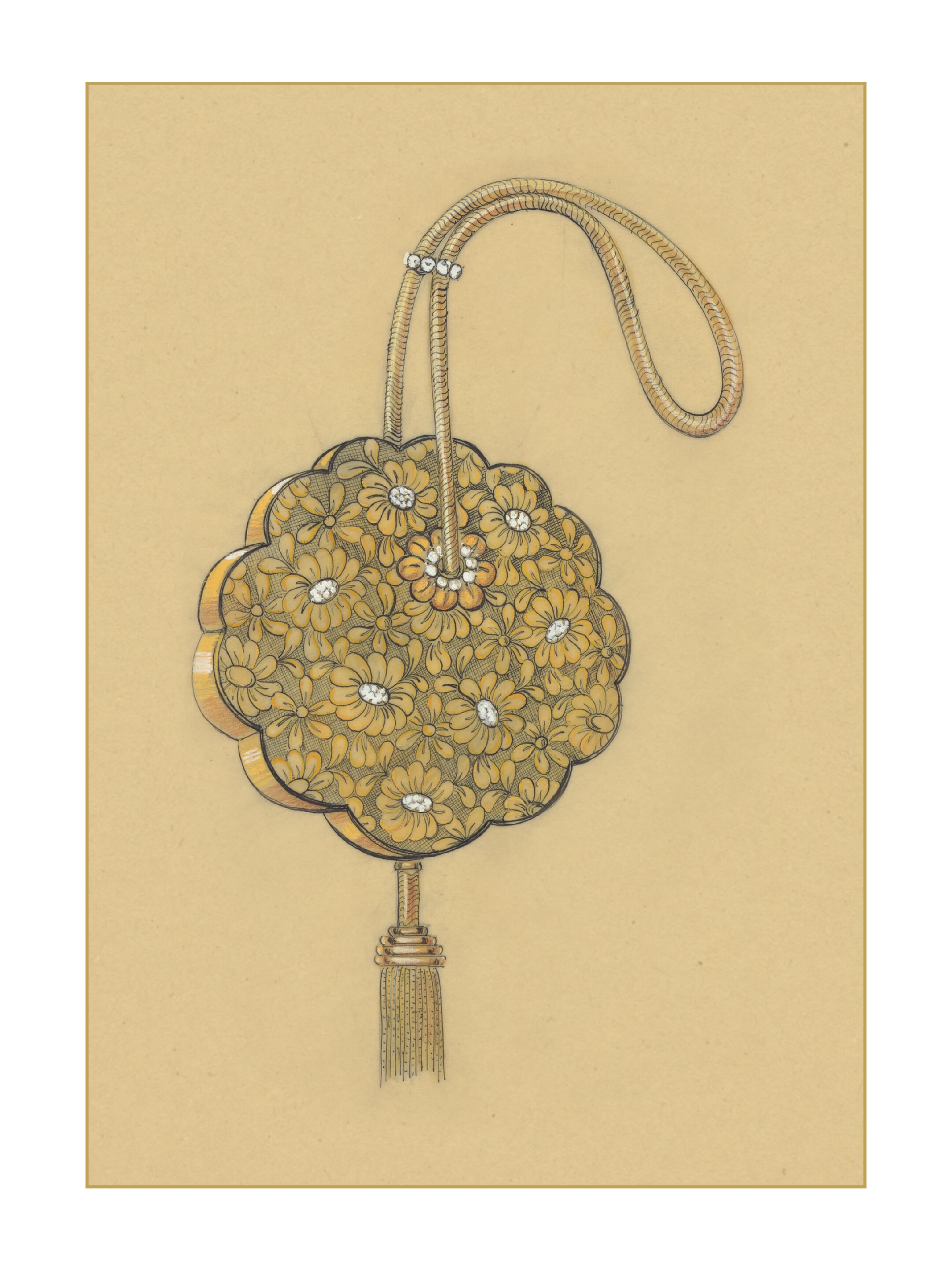 Drawing of a Daisy Minaudière, circa 1950. Van Cleef & Arpels Archives.