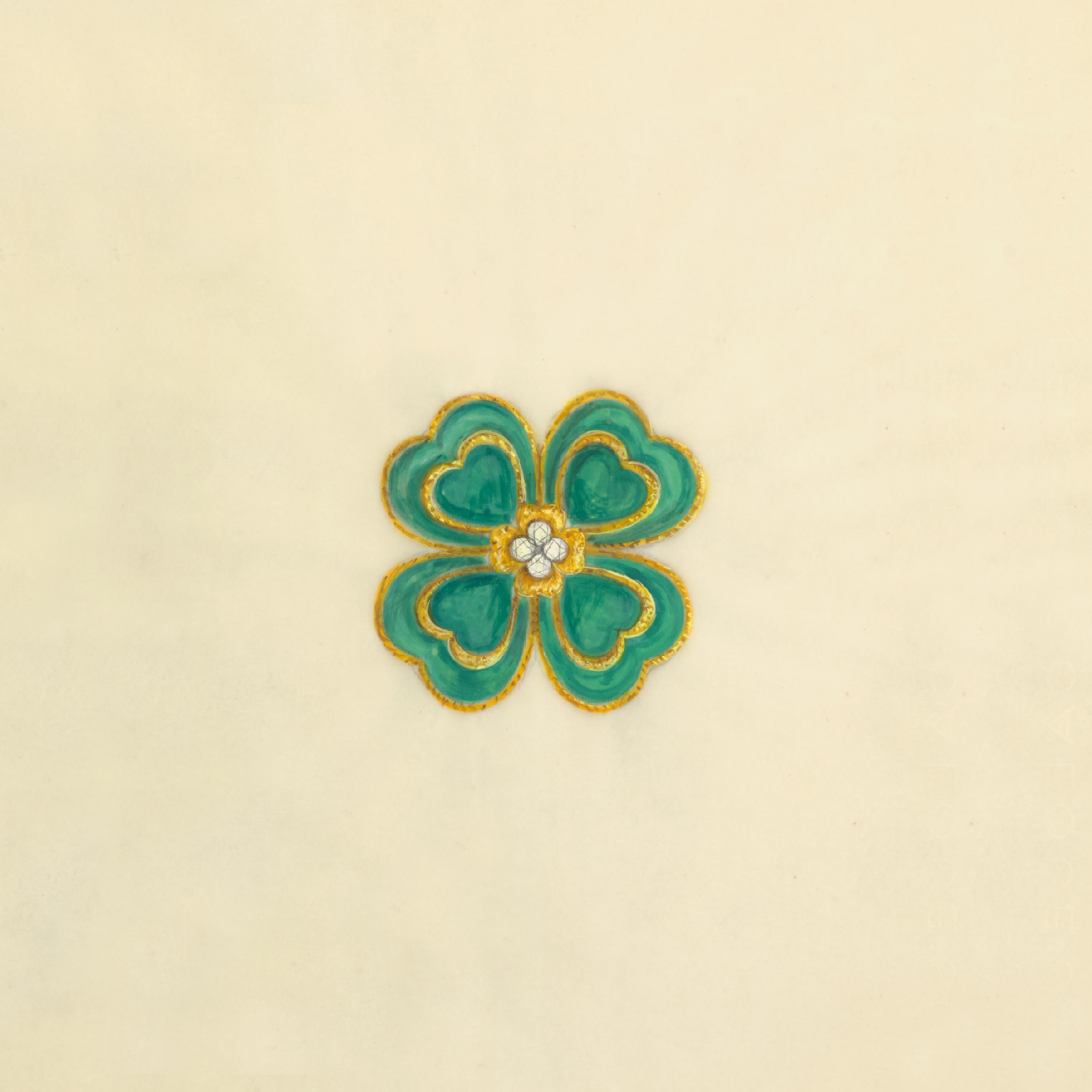 Four-leaf Clover胸针设计图，约1970年。Van Cleef & Arpels梵克雅宝档案。