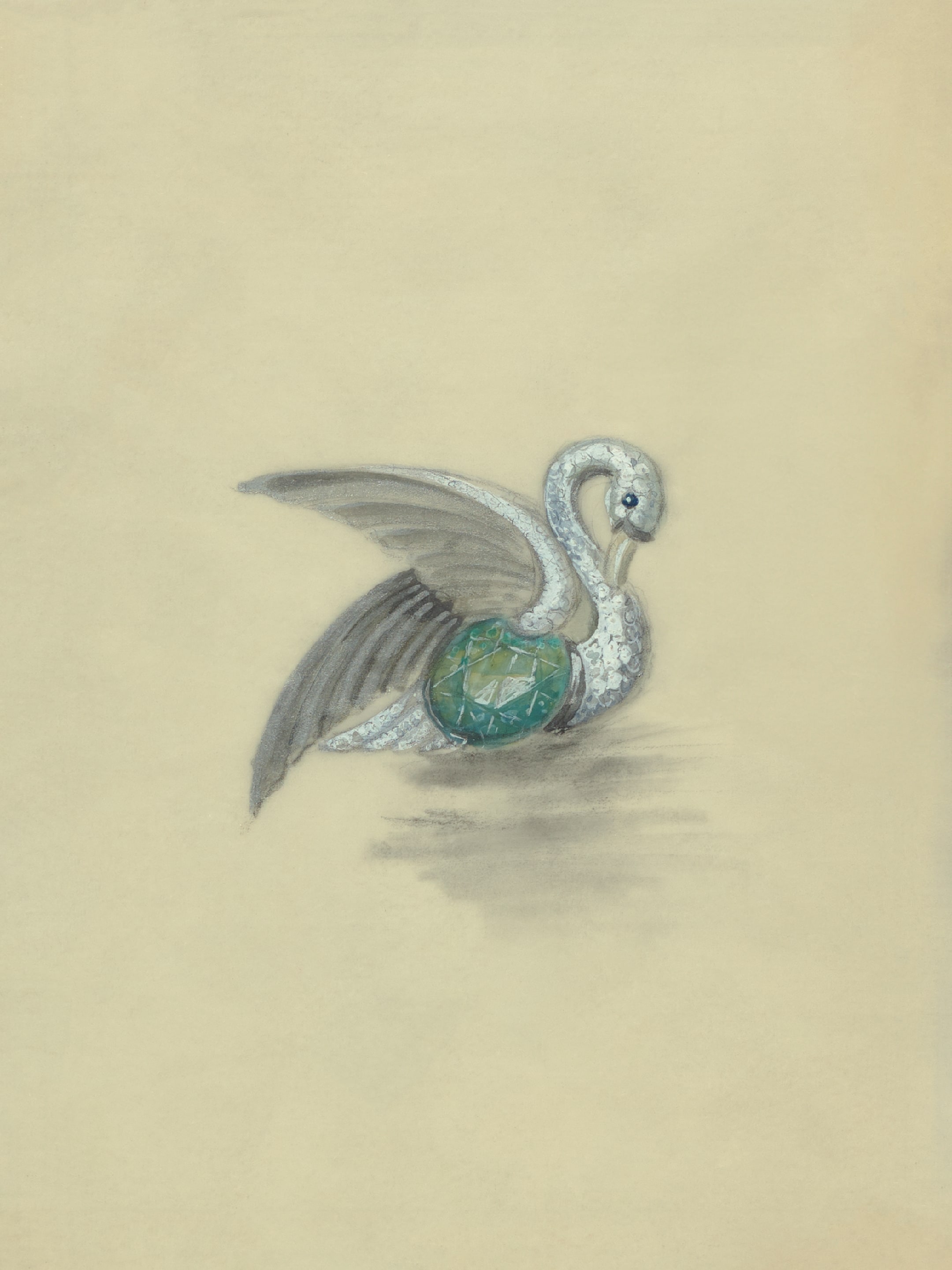 Swan胸针设计图,约1970年。Van Cleef & Arpels梵克雅宝档案。
