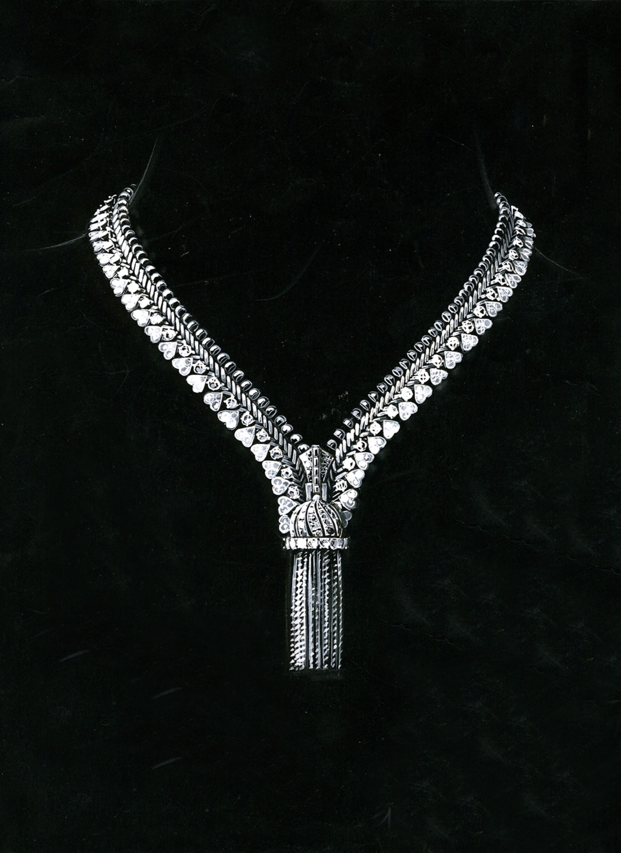 Zip项链设计图,1952年。Van Cleef & Arpels梵克雅宝档案。