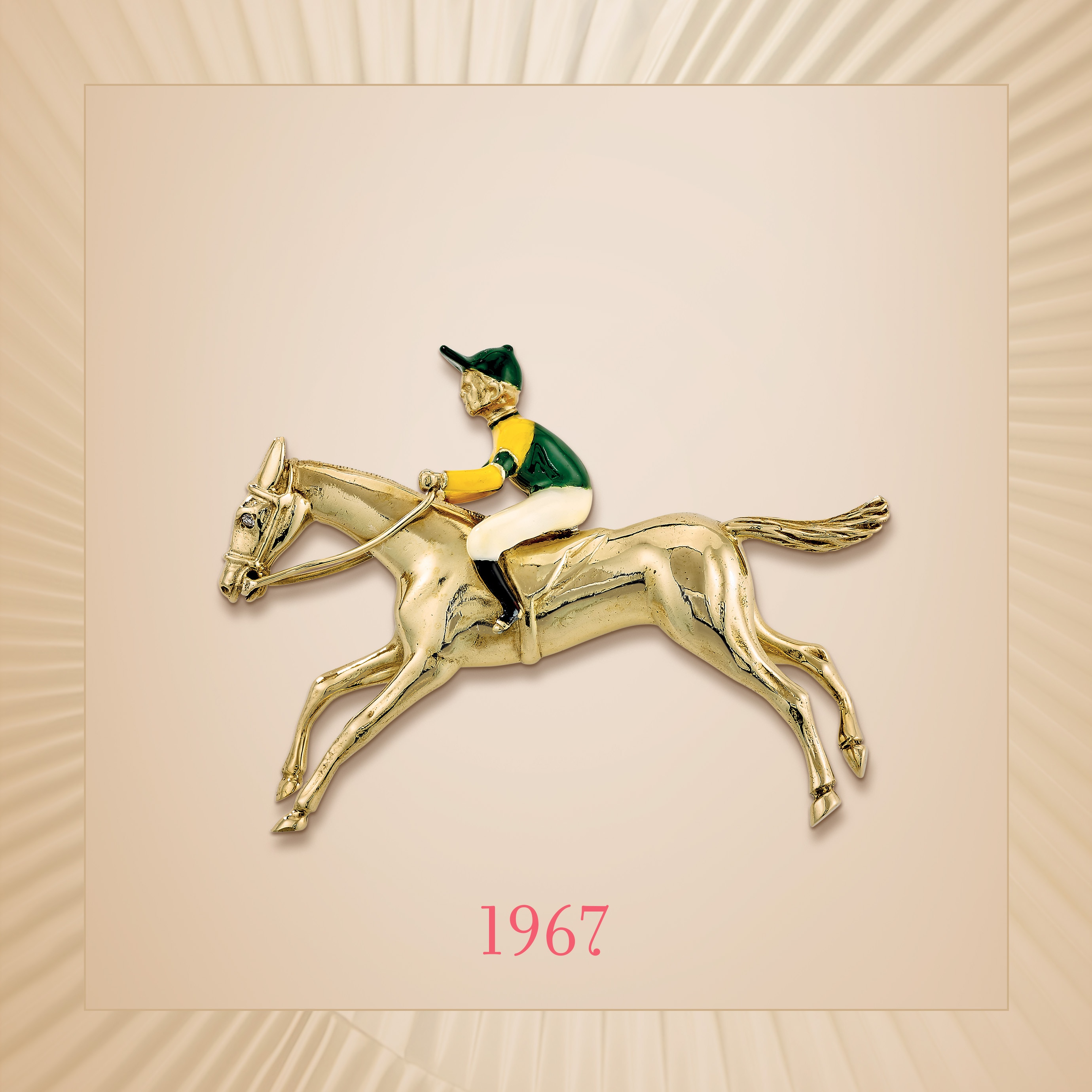Jockey胸针，1967年。黄K金，珐琅。Van Cleef & Arpels梵克雅宝典藏系列。