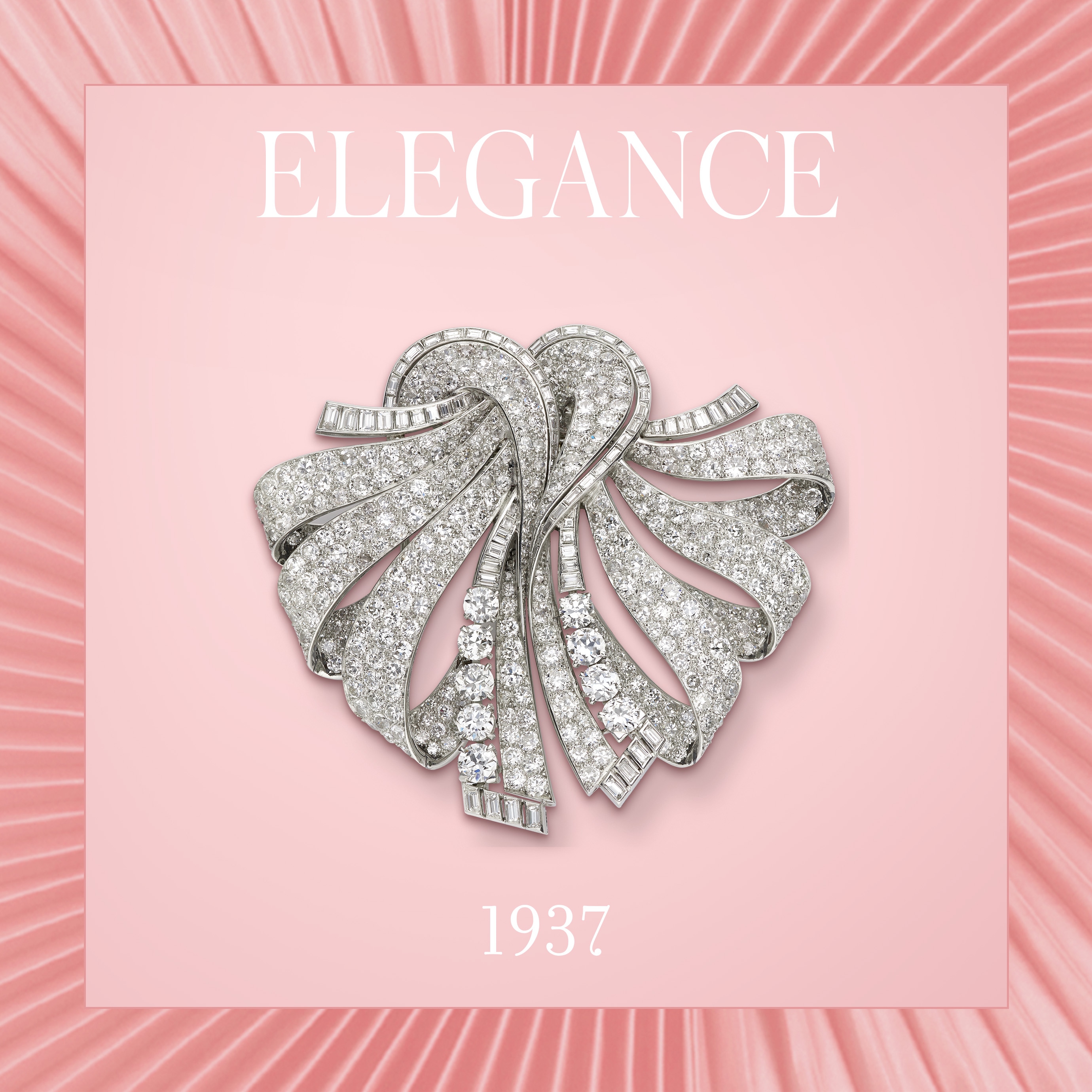 Ribbon double胸针，1937年。铂金，osmior合金，钻石。Van Cleef & Arpels梵克雅宝典藏系列。