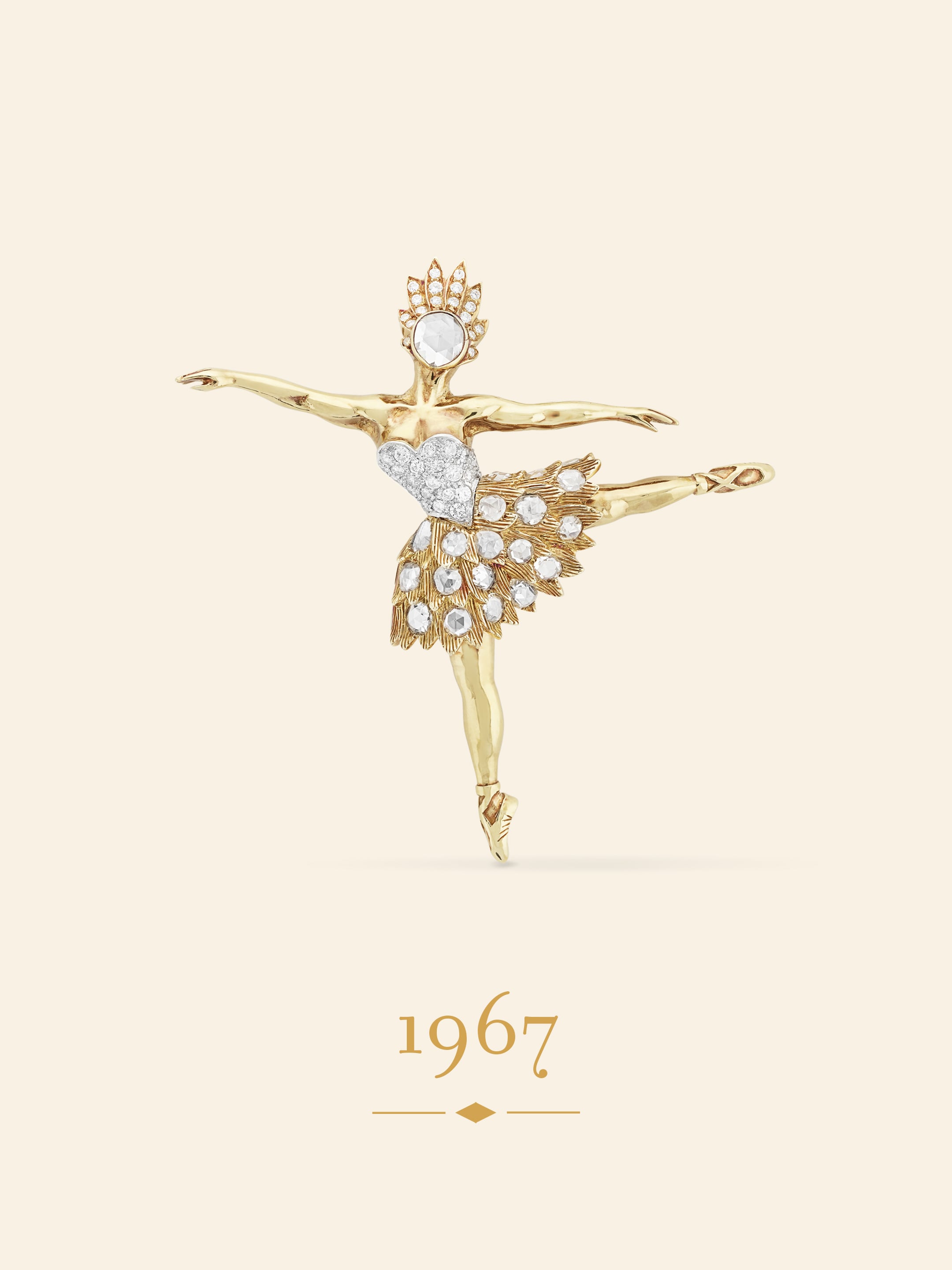 Dancer clip, 1967. Yellow gold, white gold, platinum, diamonds. Van Cleef & Arpels Collection.