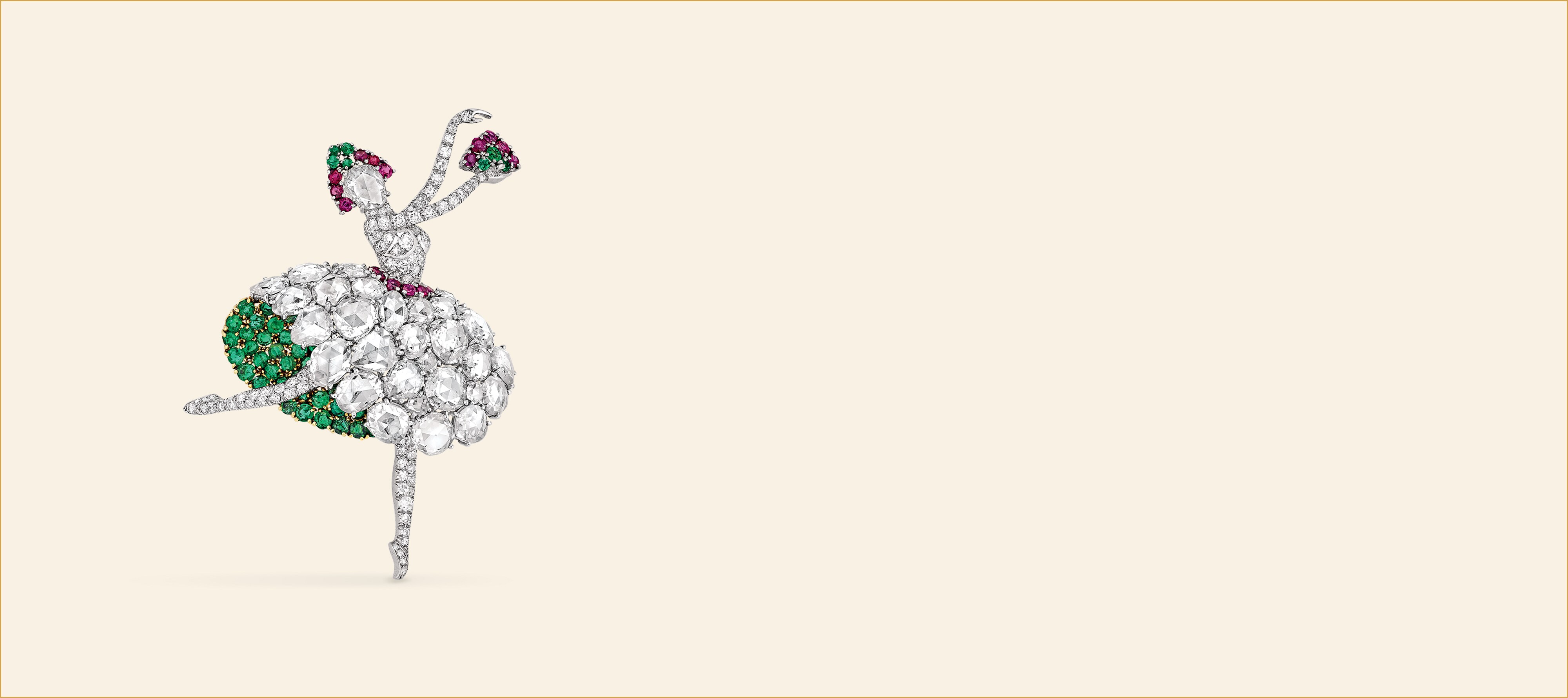Dancer clip, 1941. Platinum, yellow gold, emeralds, rubies, diamonds. Van Cleef & Arpels Collection.