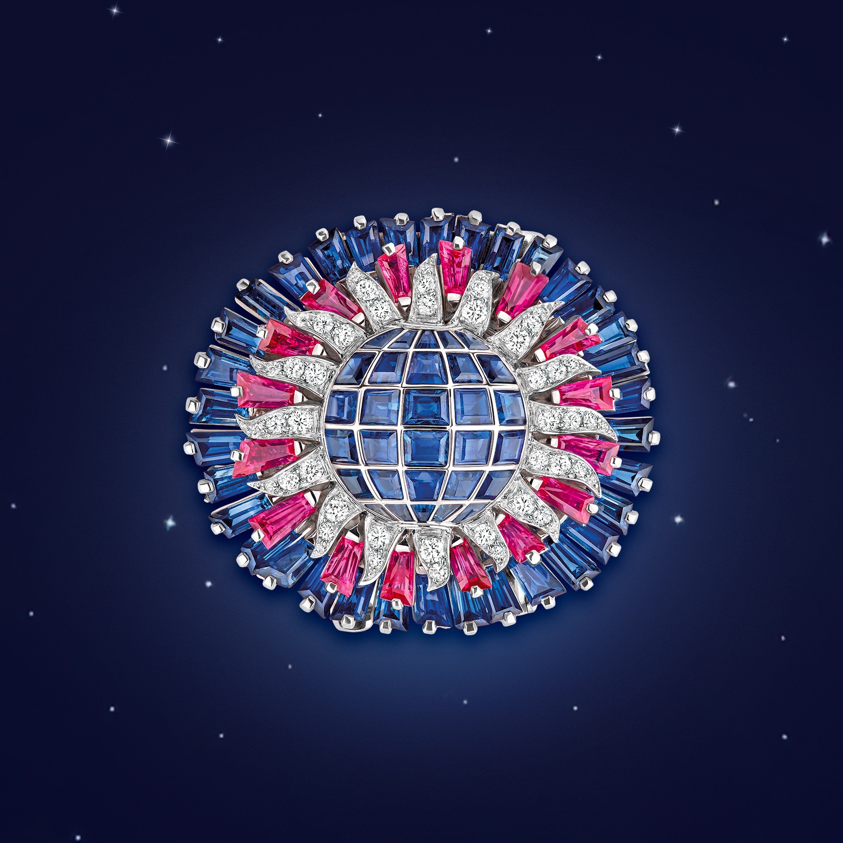 Clip, 1954, platinum, white gold, sapphires, rubies, diamonds. Van Cleef & Arpels Collection