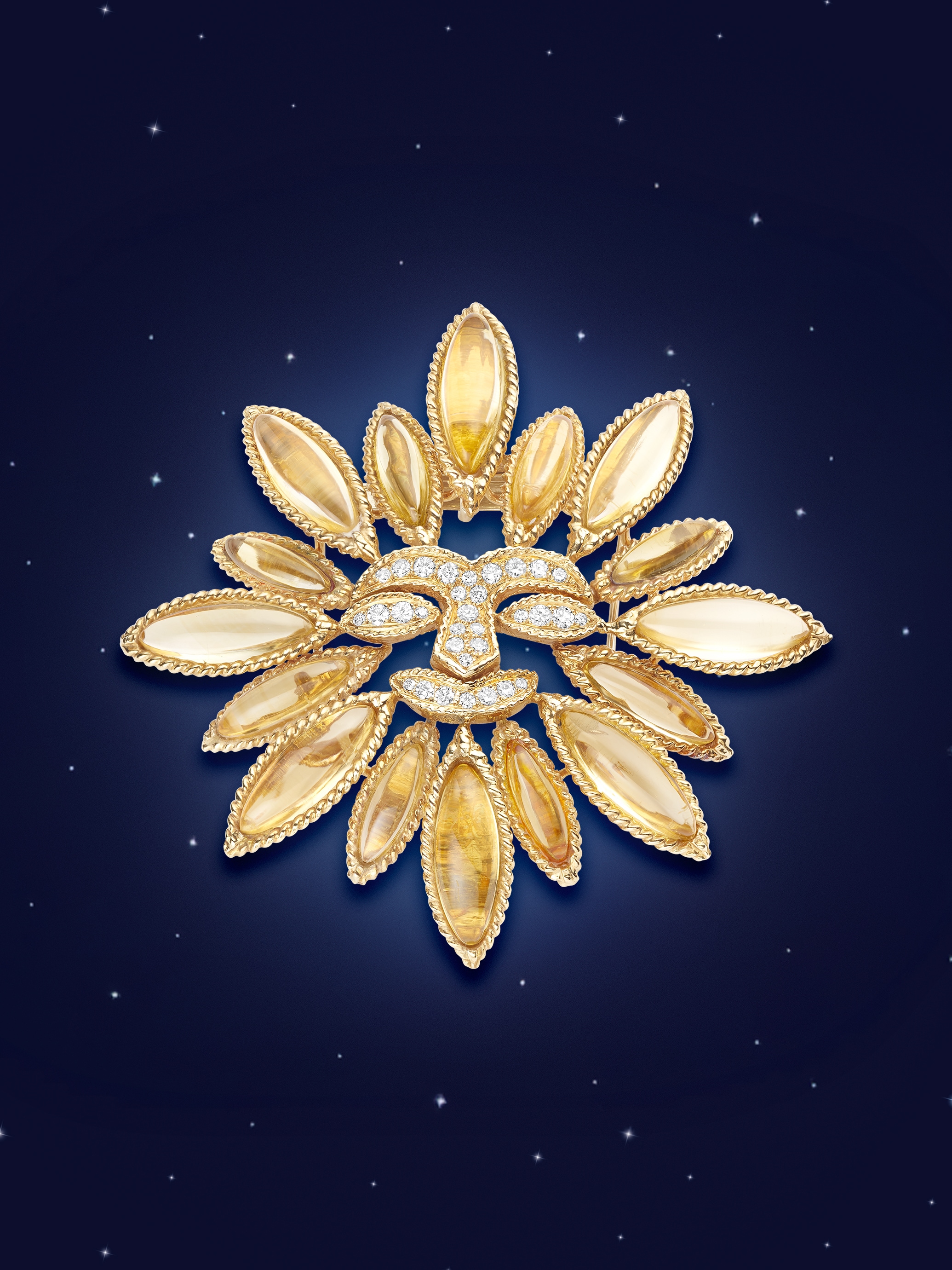 Sun pendant clip, 1973, yellow gold, citrine, diamonds, Van Cleef & Arpels Collection