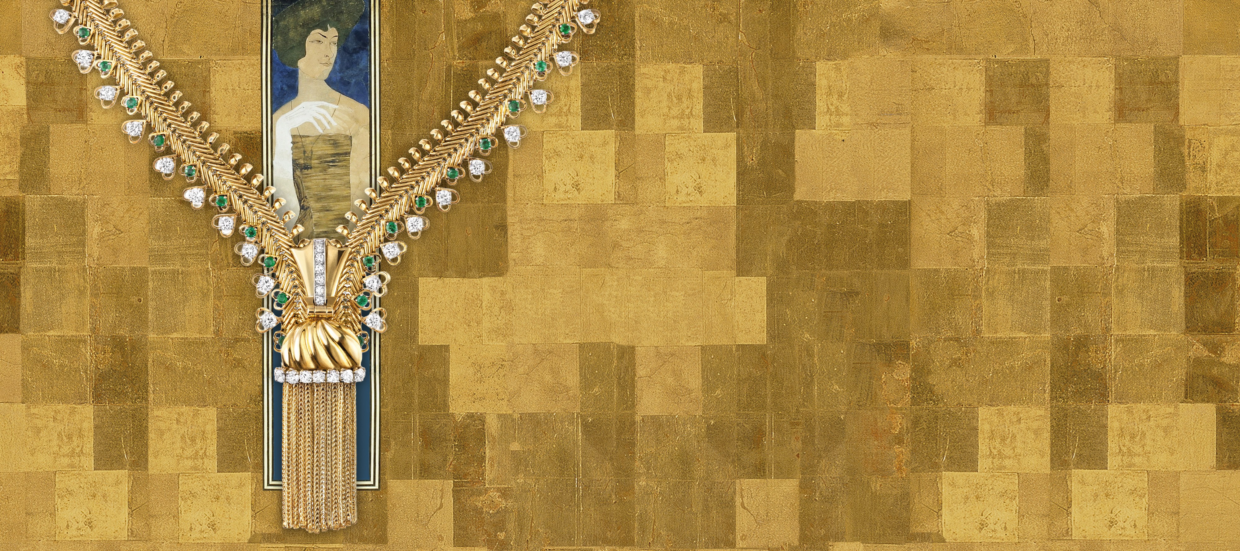 Zip necklace, 1955. Convertible into a bracelet. Yellow gold, platinum, emeralds, diamonds. Van Cleef & Arpels Collection.