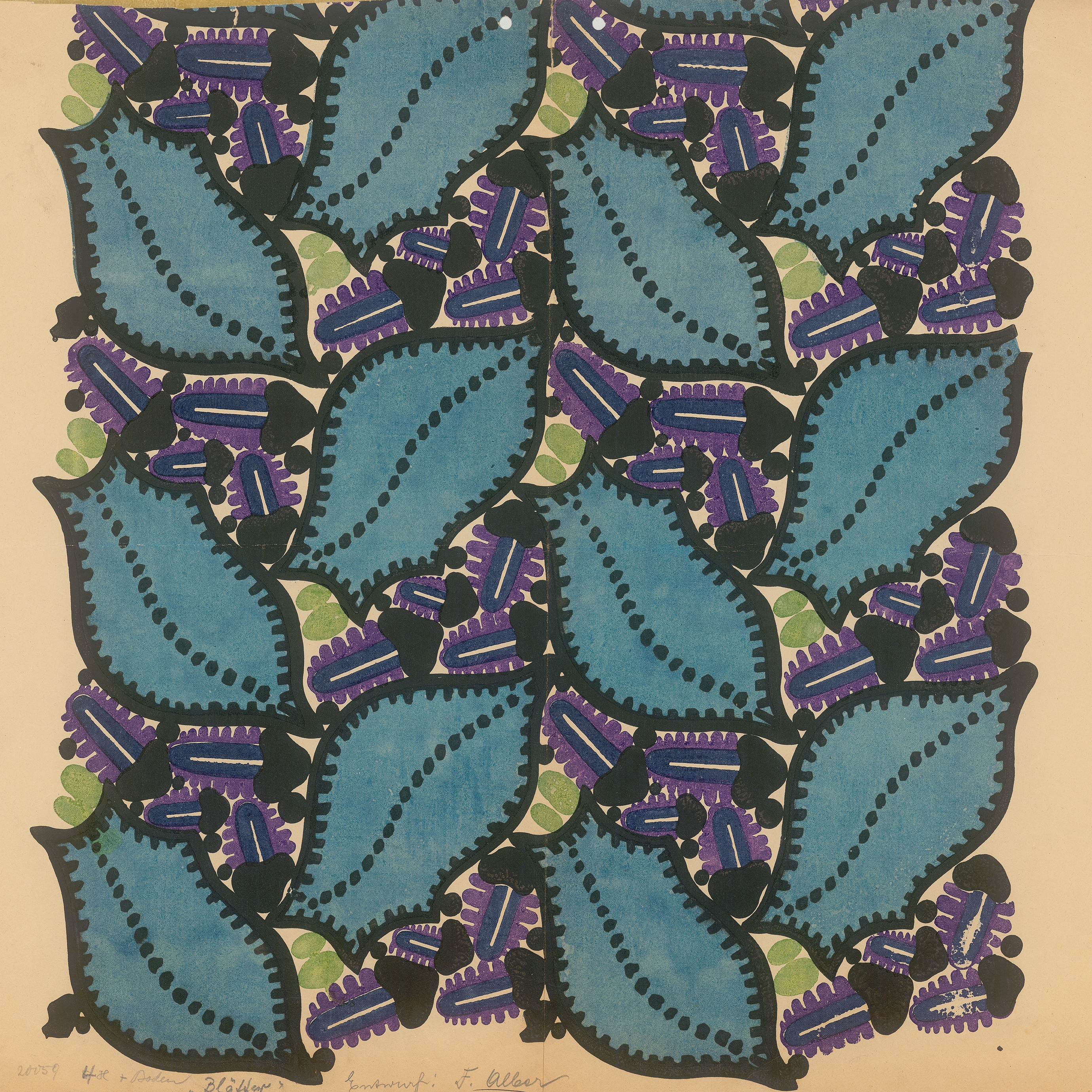 Wiener Werkstätte fabric pattern Blätter (Leaves) (Hard proof), 1910-11. Block print. MAK.