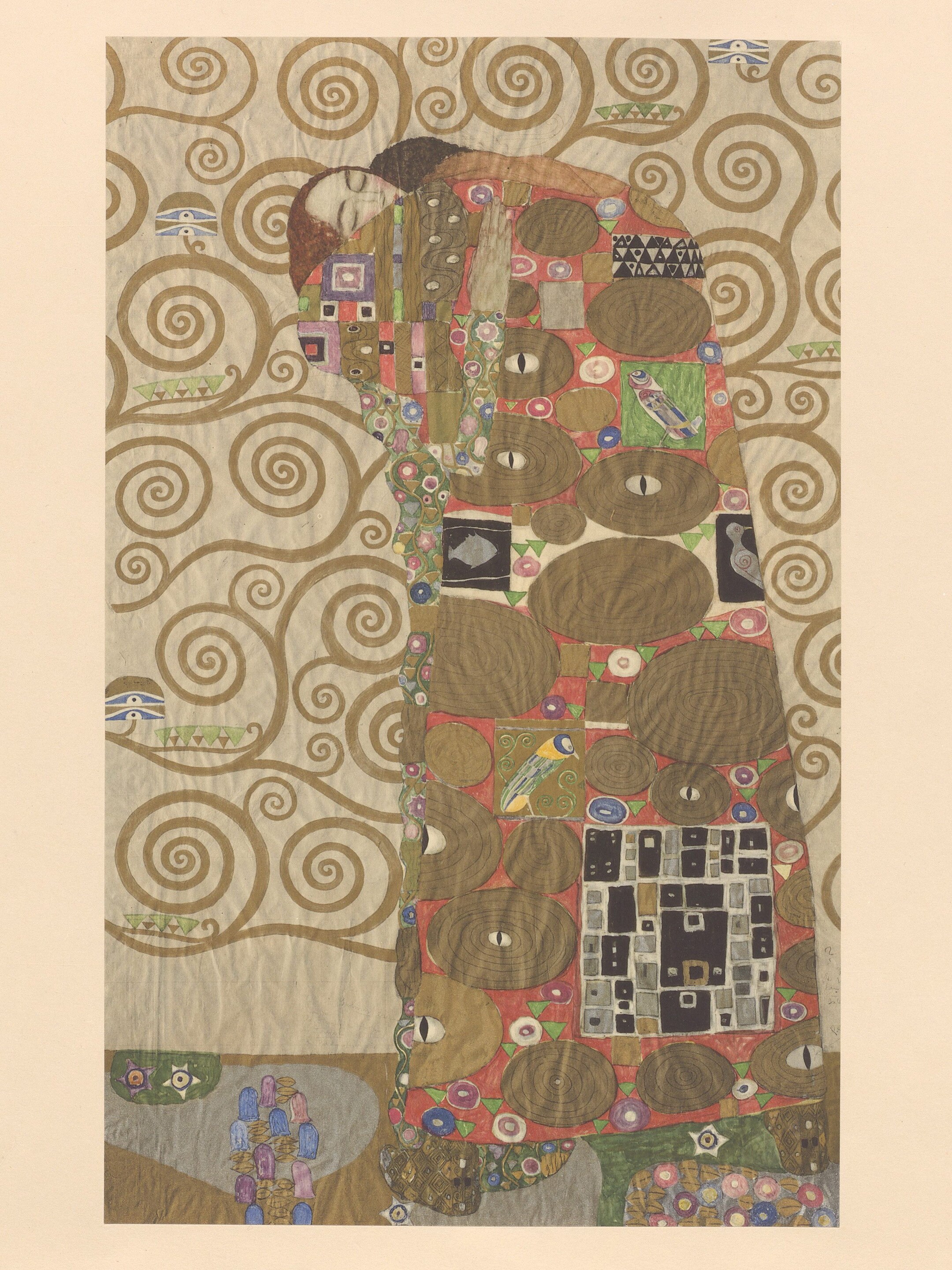 Gustav Klimt. Working drawings for the dining hall frieze of Stoclet House with the motif Fulfilment (Lovers), 1908–1911. Pencil, colored pencil, gouache; bronze, silver, and gold powder. MAK.