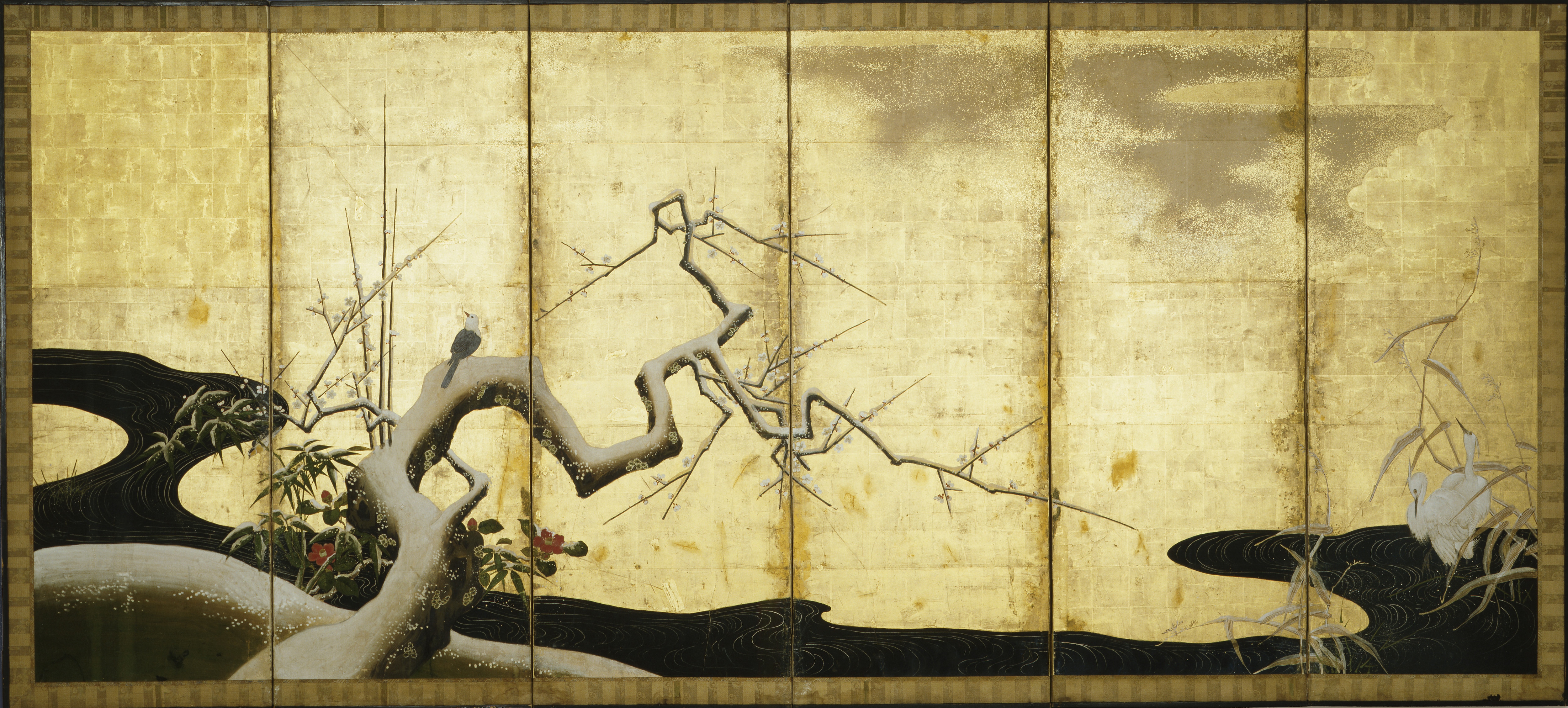 Folding screen Winter, Japan, 18th century. Paper, india ink, pigment. MAK.