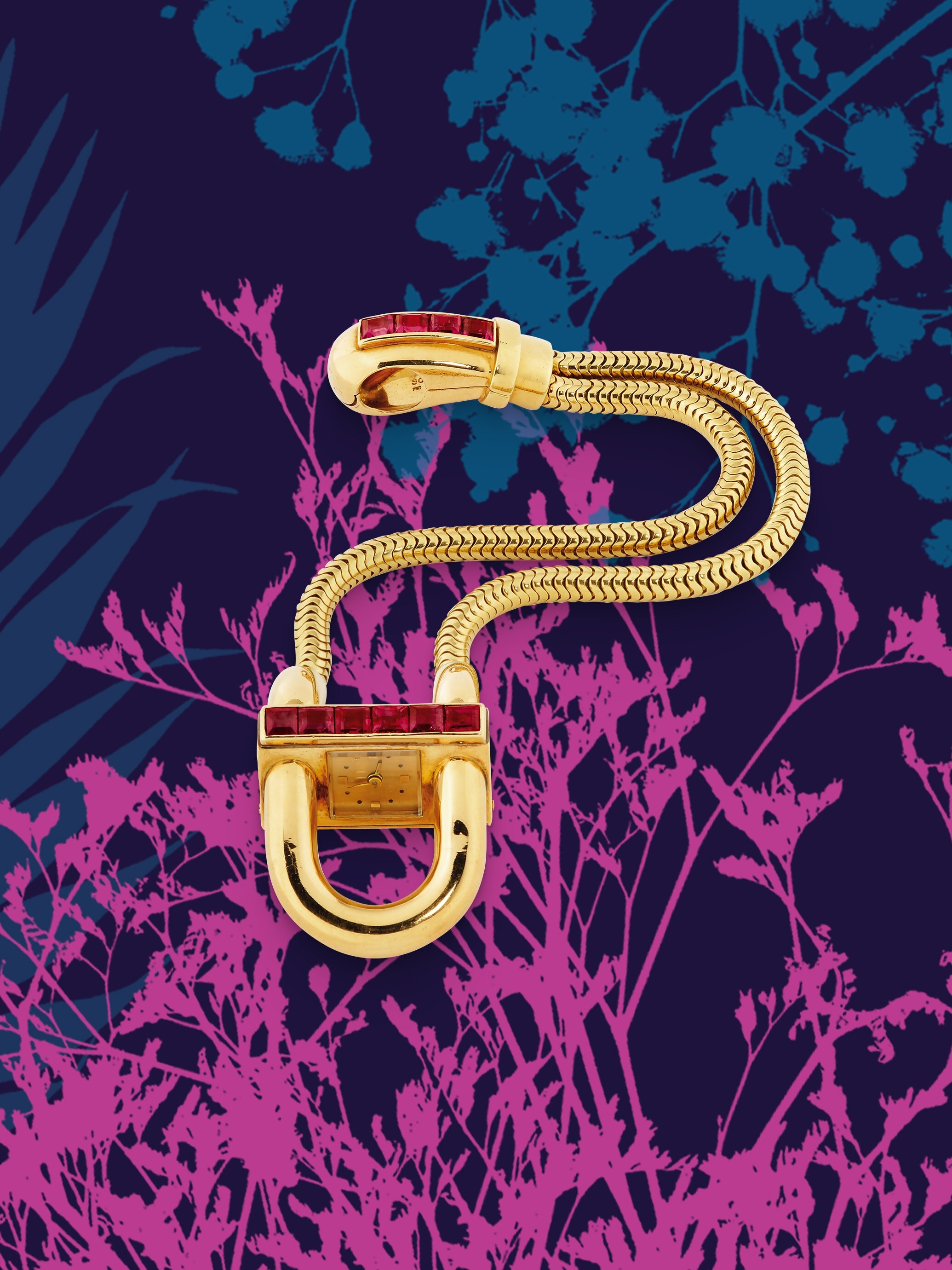 Cadenas腕表,1939年。黄K金,红宝石。Van Cleef & Arpels梵克雅宝典藏系列。