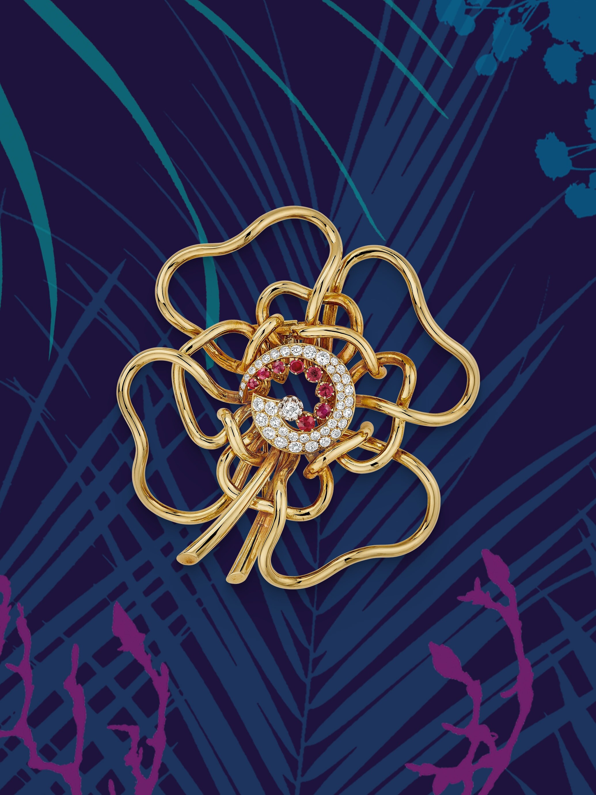 "37"胸针,1937年。黄K金,红宝石,钻石。Van Cleef & Arpels梵克雅宝典藏系列。