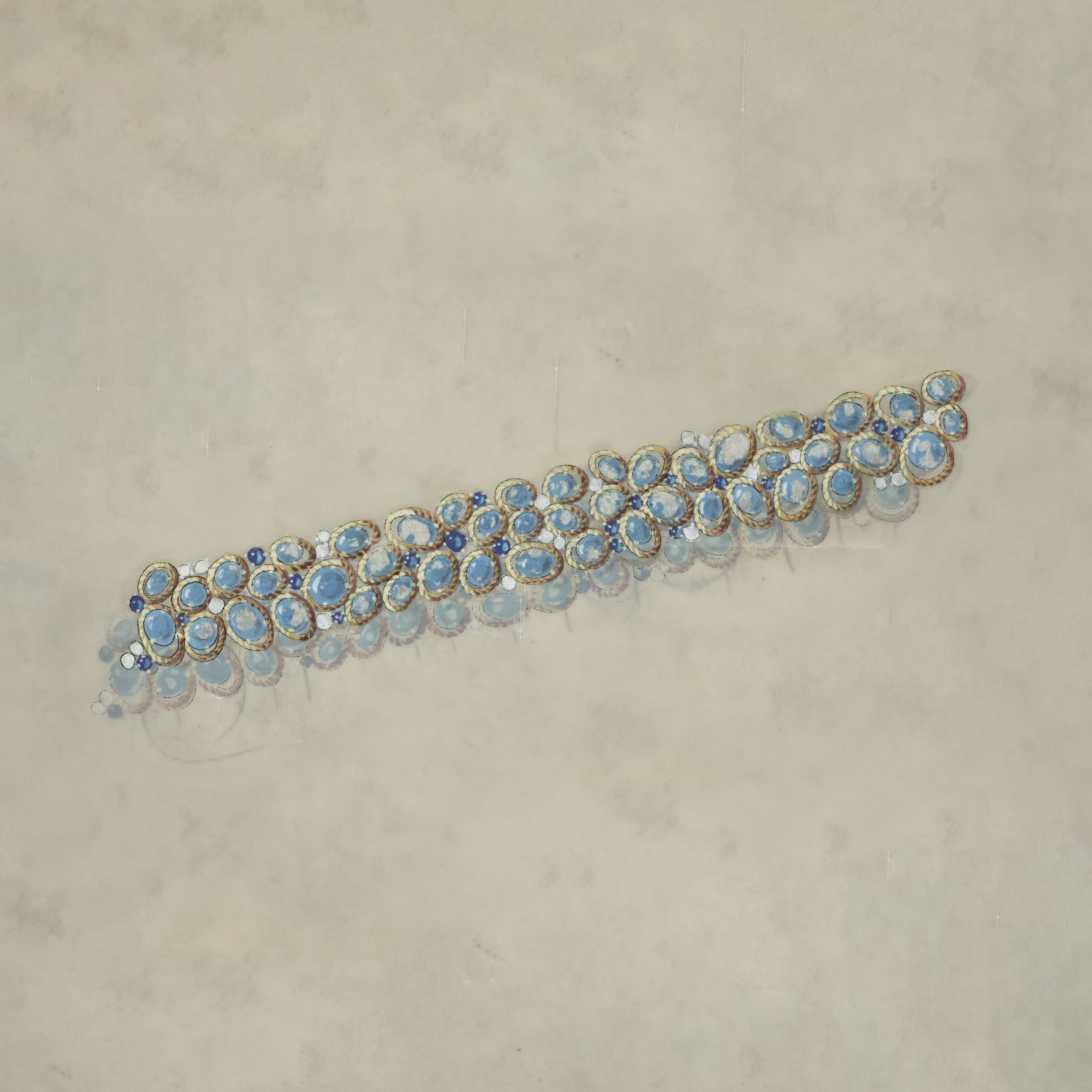 Minaudière百宝匣设计图，约1950年。Van Cleef & Arpels梵克雅宝档案。