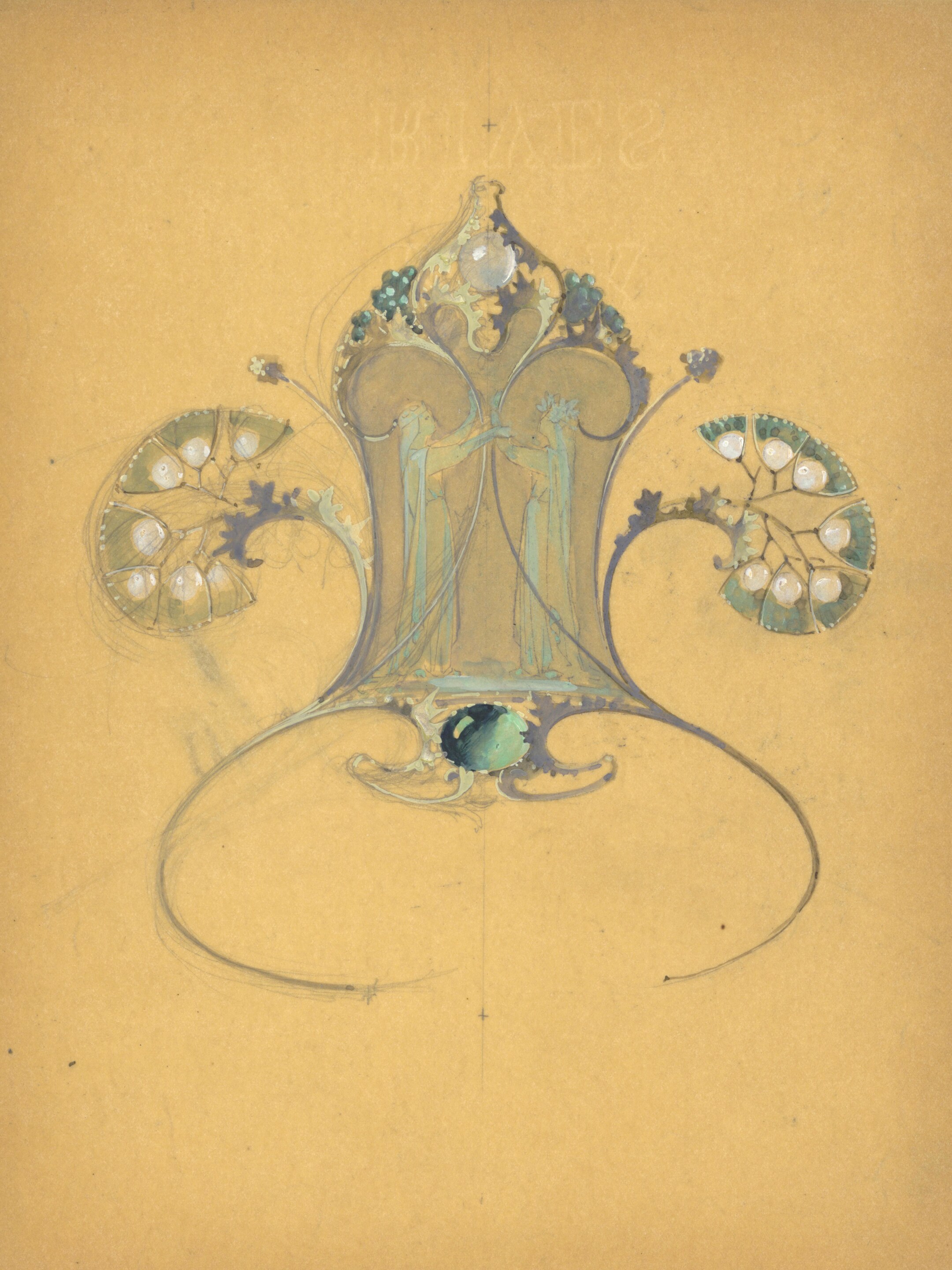 荷内·莱俪（1860年-1945年）。“Vestal Virgins”王冠手绘图，约1900年。草纸面铅笔、墨水和水粉画。Van Cleef & Arpels梵克雅宝珠宝文化基金。